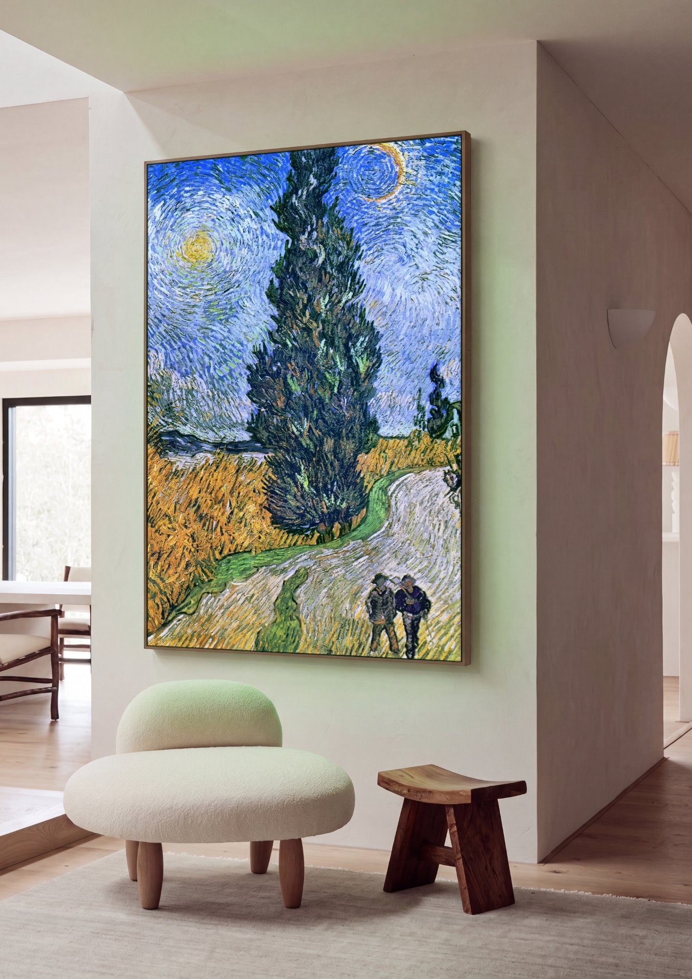 Quadro Decorativo Estrada com Cipreste e Estrela - Van Gogh em ambiente decorado