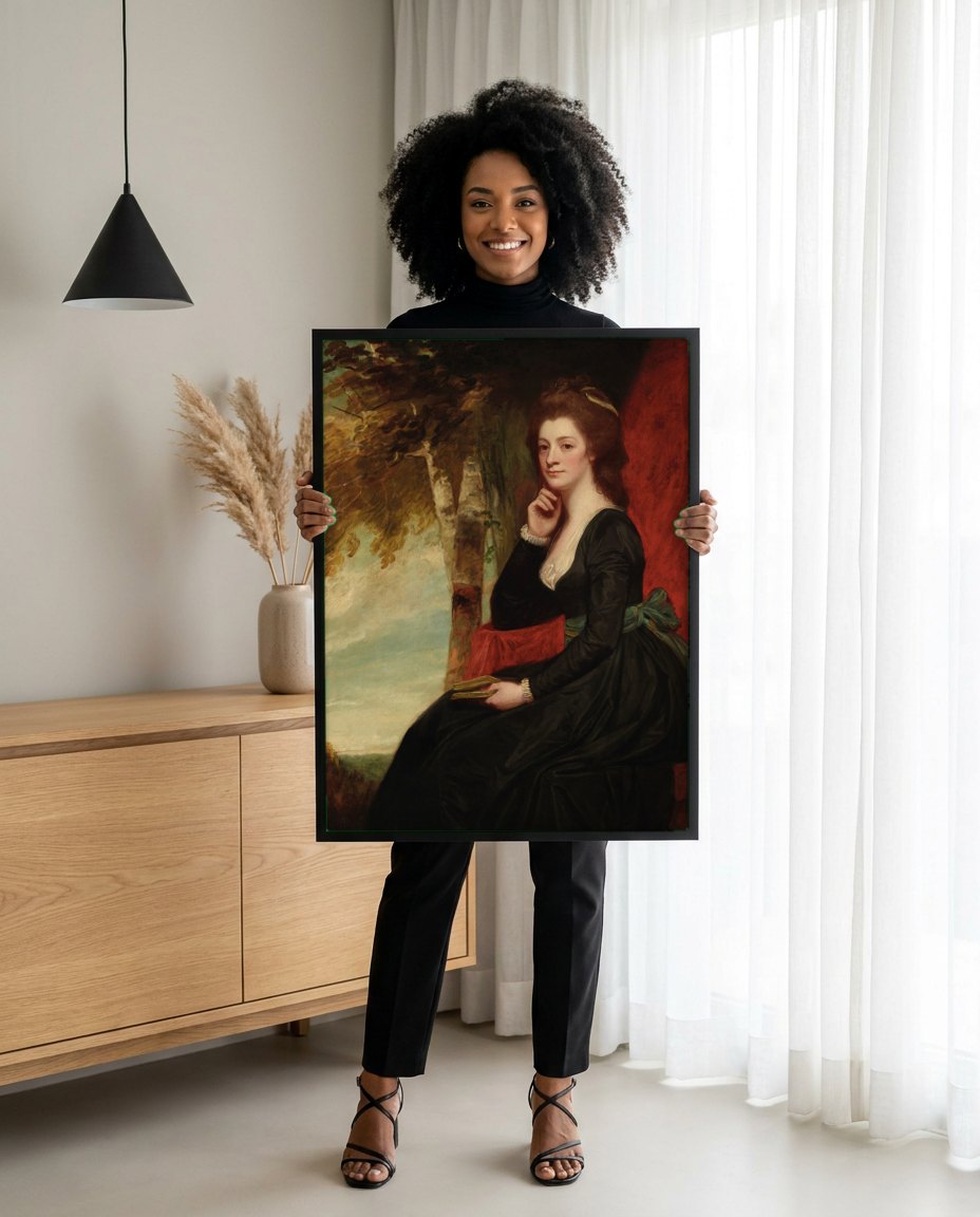 Quadro Decorativo Retrato de Dama - George Romney | modelo apresentando o quadro emoldurado