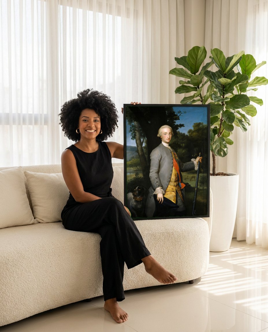 Quadro Decorativo Retrato do Príncipe de Astúrias - Mengs | modelo apresentando o quadro emoldurado