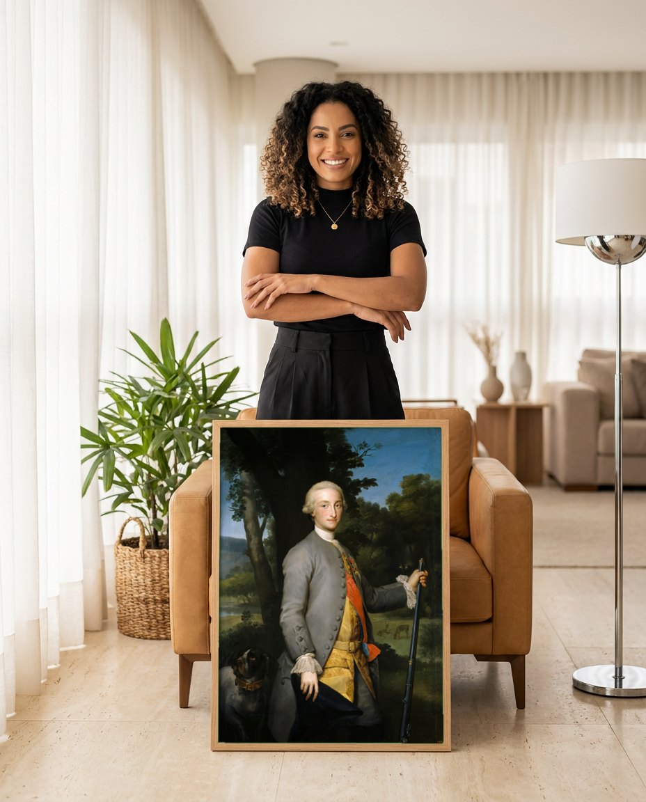 Quadro Decorativo Retrato do Príncipe de Astúrias - Mengs | modelo apresentando o quadro emoldurado