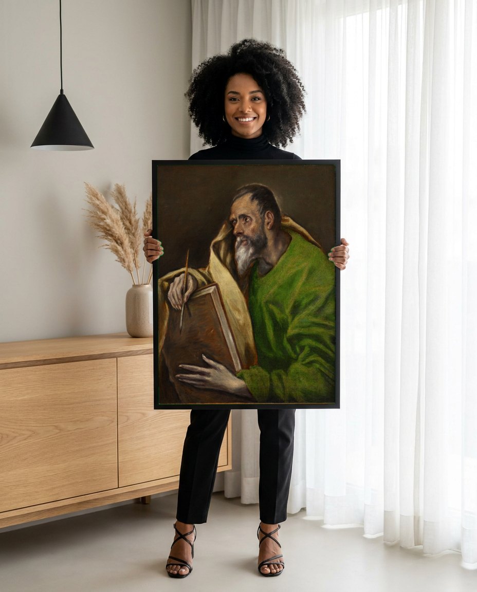 Quadro Decorativo Apóstolo/Evangelista - El Greco | modelo apresentando o quadro emoldurado