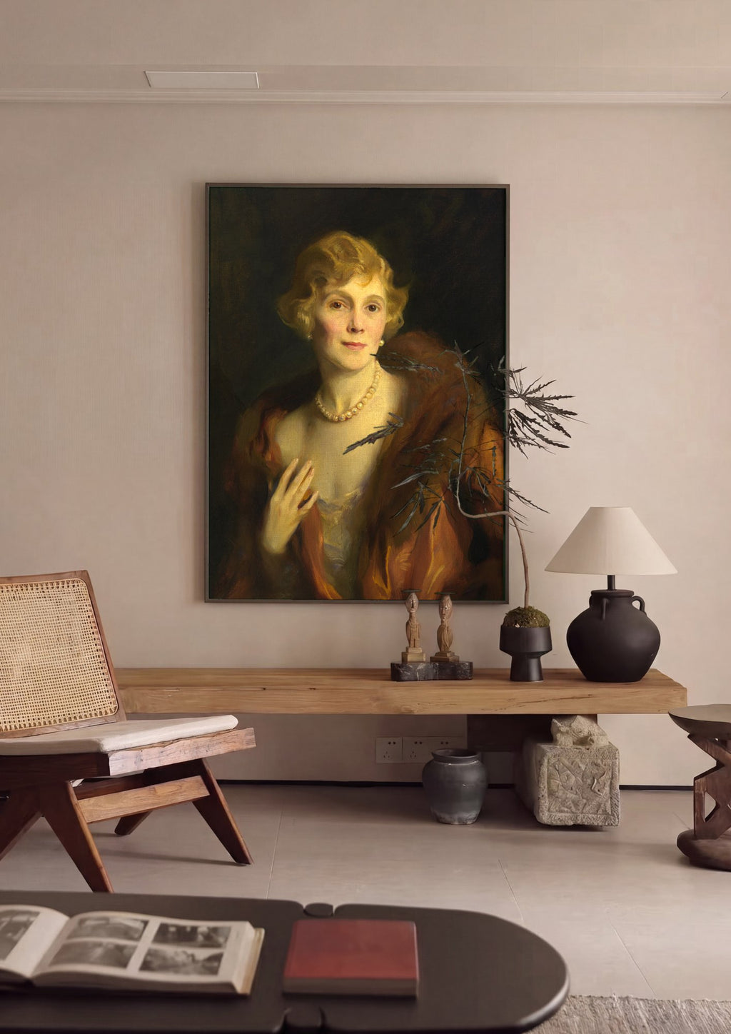Quadro Decorativo Retrato de Dama com Pérolas - Philip Alexius de László | quadro emoldurado na parede