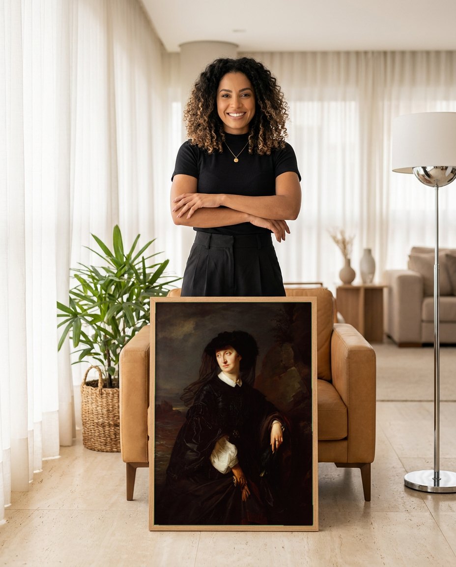 Quadro Decorativo Retrato de Mulher - Józef Simmler | modelo apresentando o quadro emoldurado