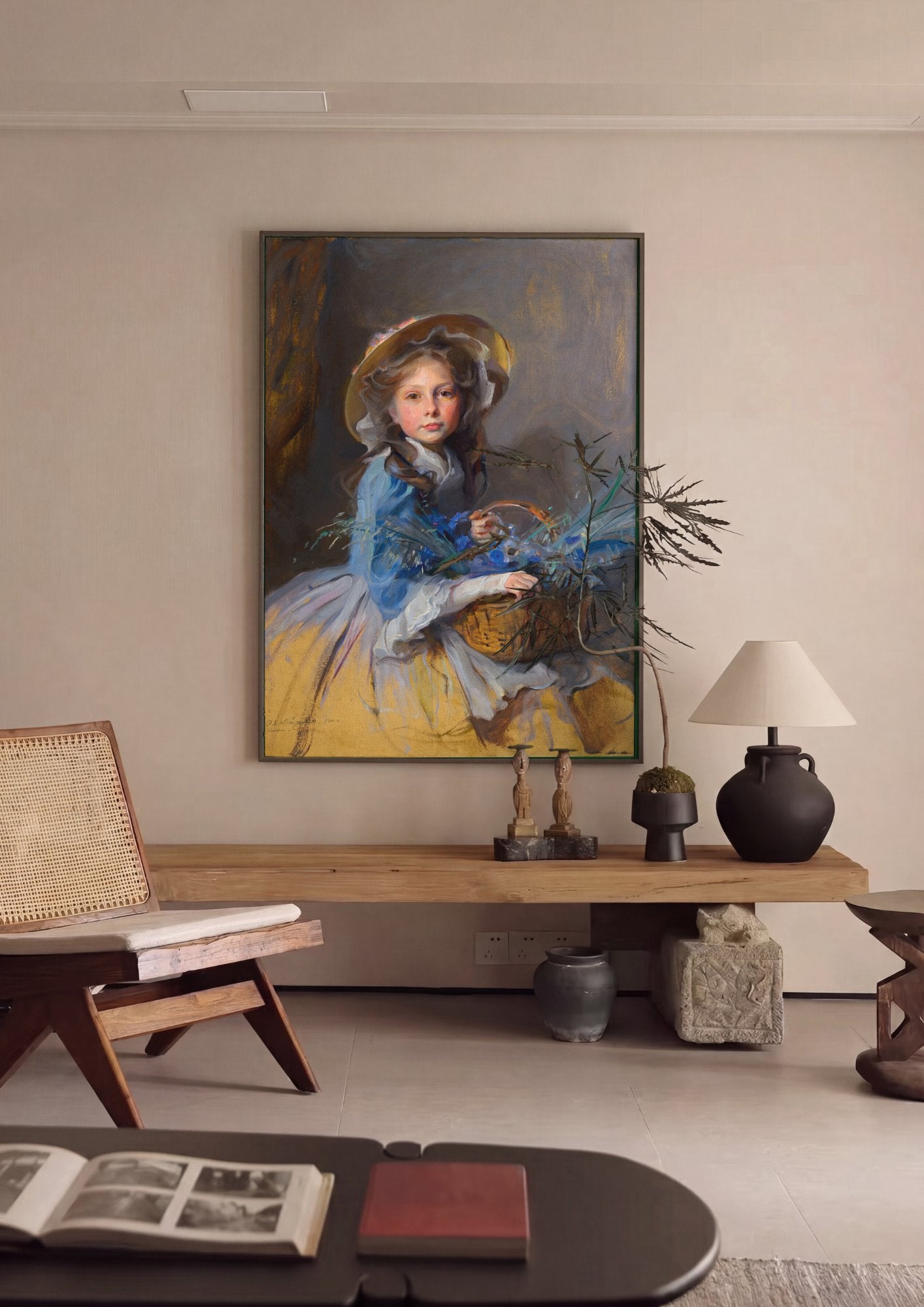 Quadro Decorativo Criança com Cesta de Flores - Philip de László em ambiente decorado
