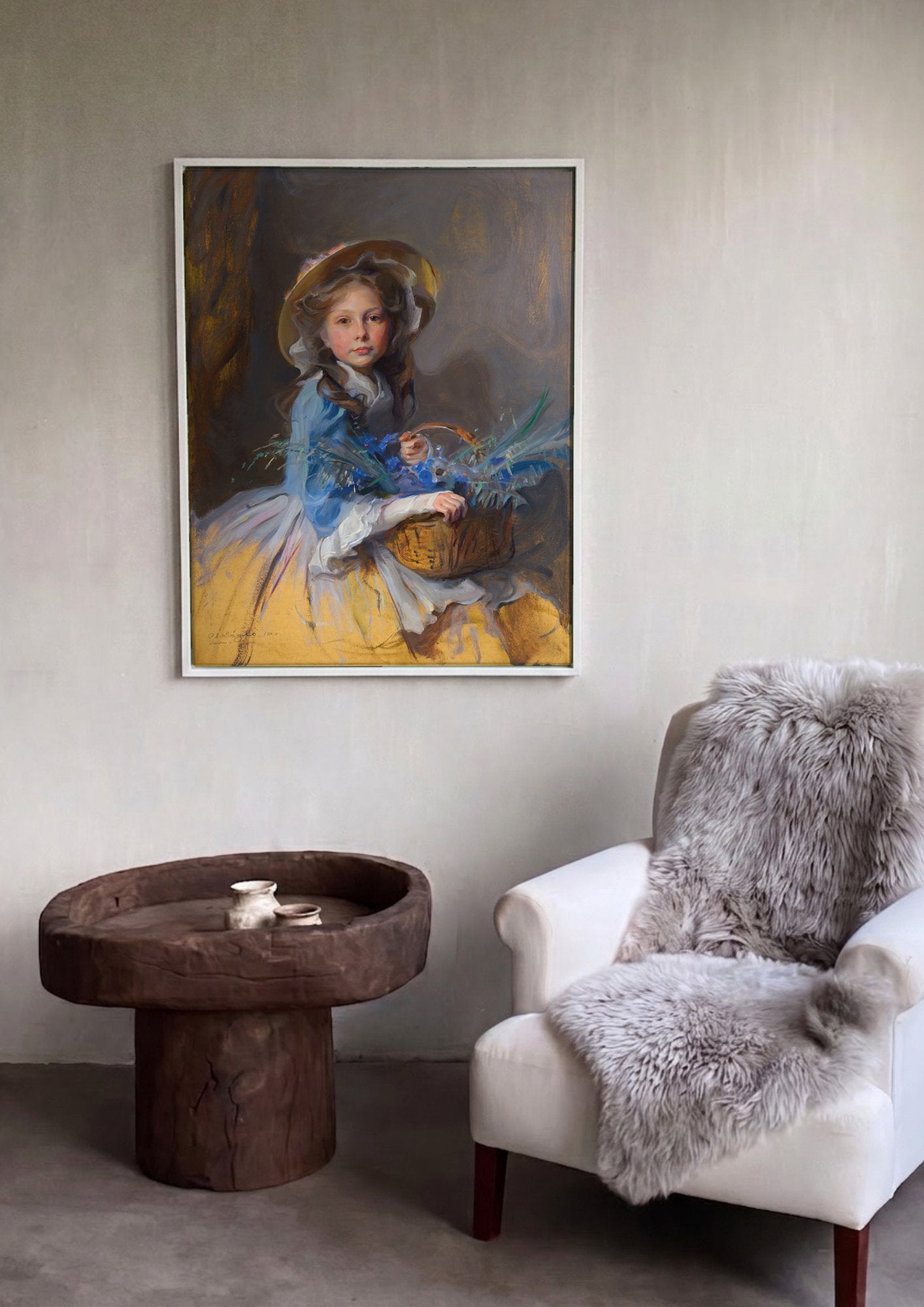 Quadro Decorativo Criança com Cesta de Flores - Philip de László em ambiente decorado