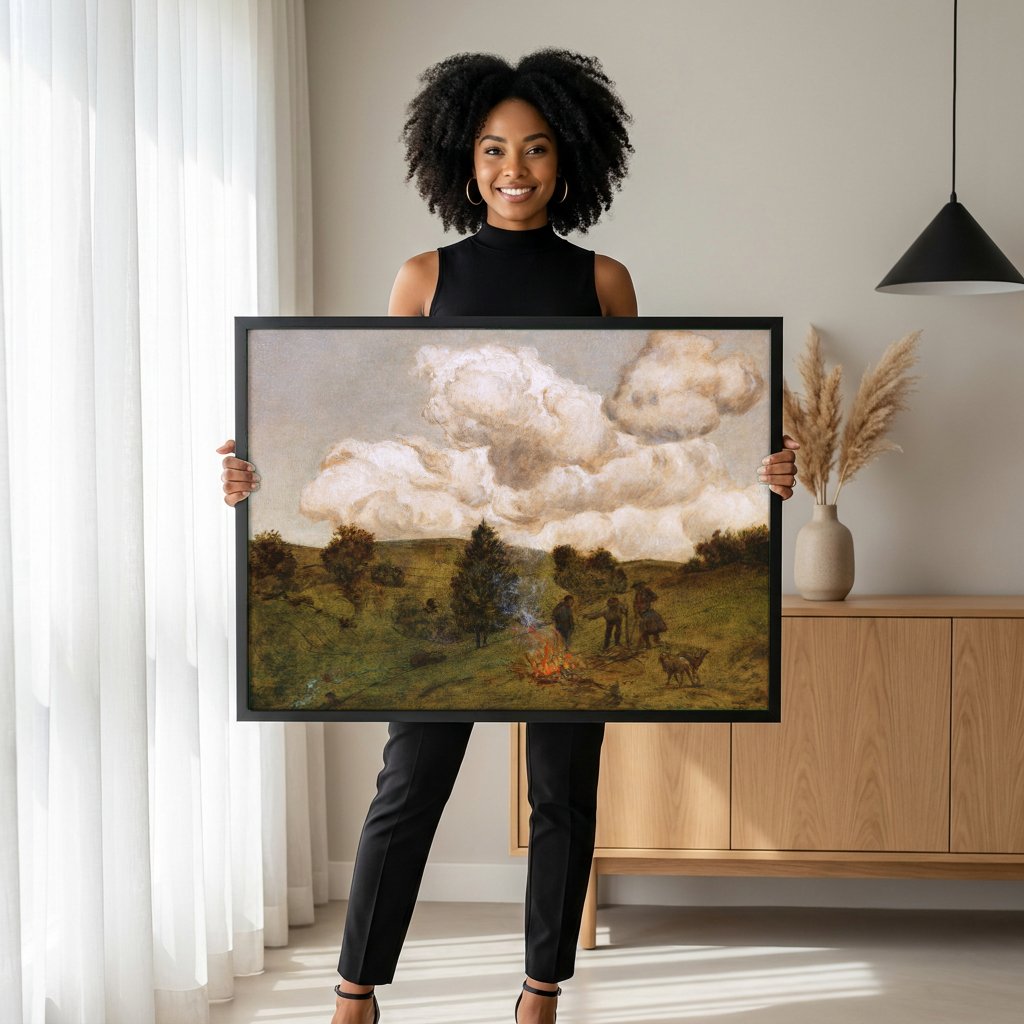 Quadro Decorativo Campo com Fogueira e Figuras - Hans Thoma com modelo em ambiente