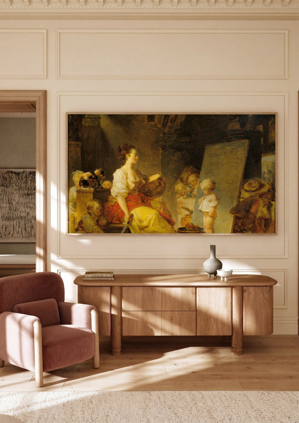 Quadro Decorativo A Escola - Jean Honoré Fragonard em ambiente decorado