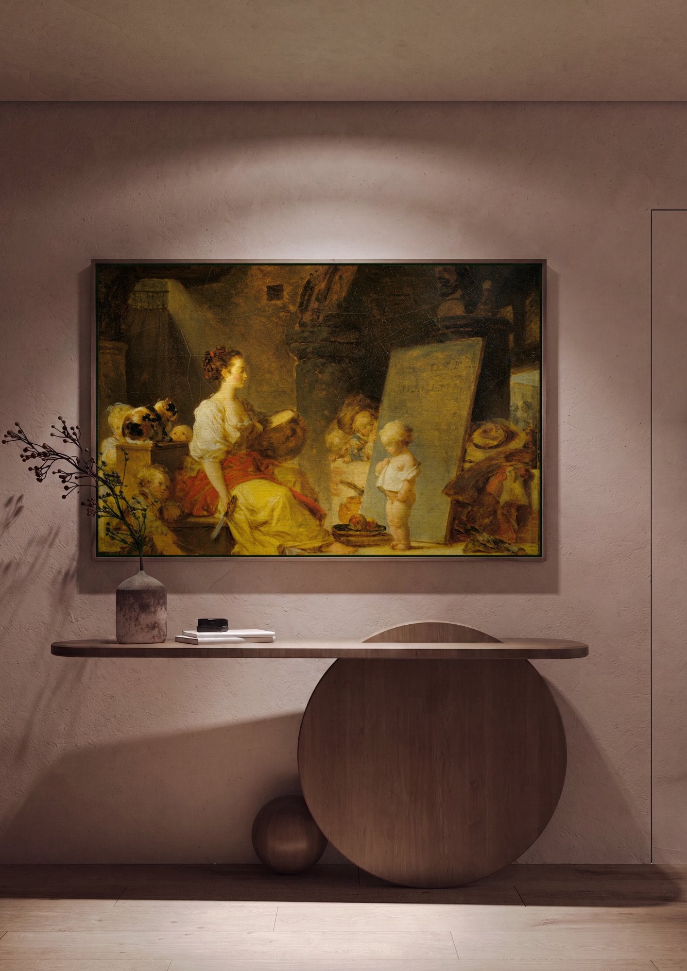 Quadro Decorativo A Escola - Jean Honoré Fragonard em ambiente decorado