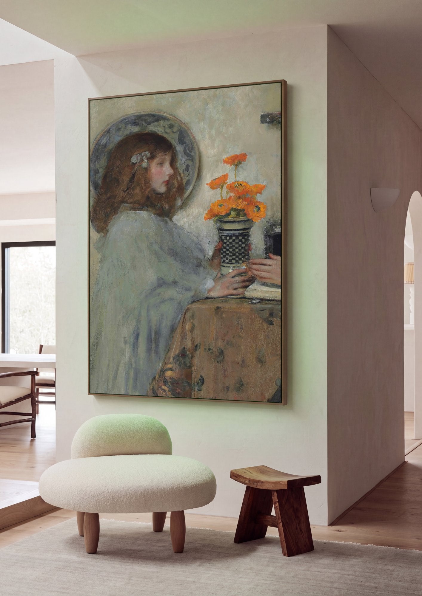 Quadro Decorativo A Menina e o Vaso de Flores - James Jebusa Shannon em ambiente decorado