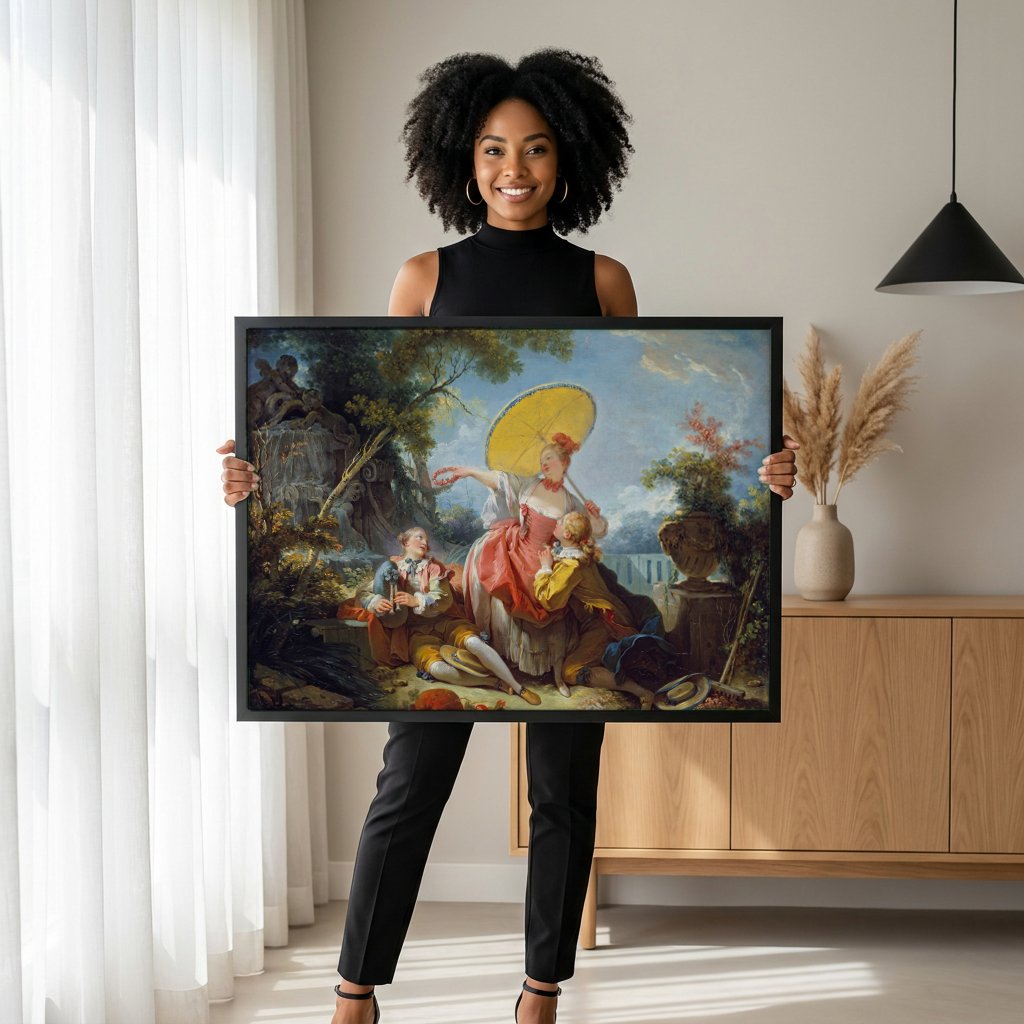 Quadro Decorativo A Coroacao do Amante - Fragonard com modelo em ambiente