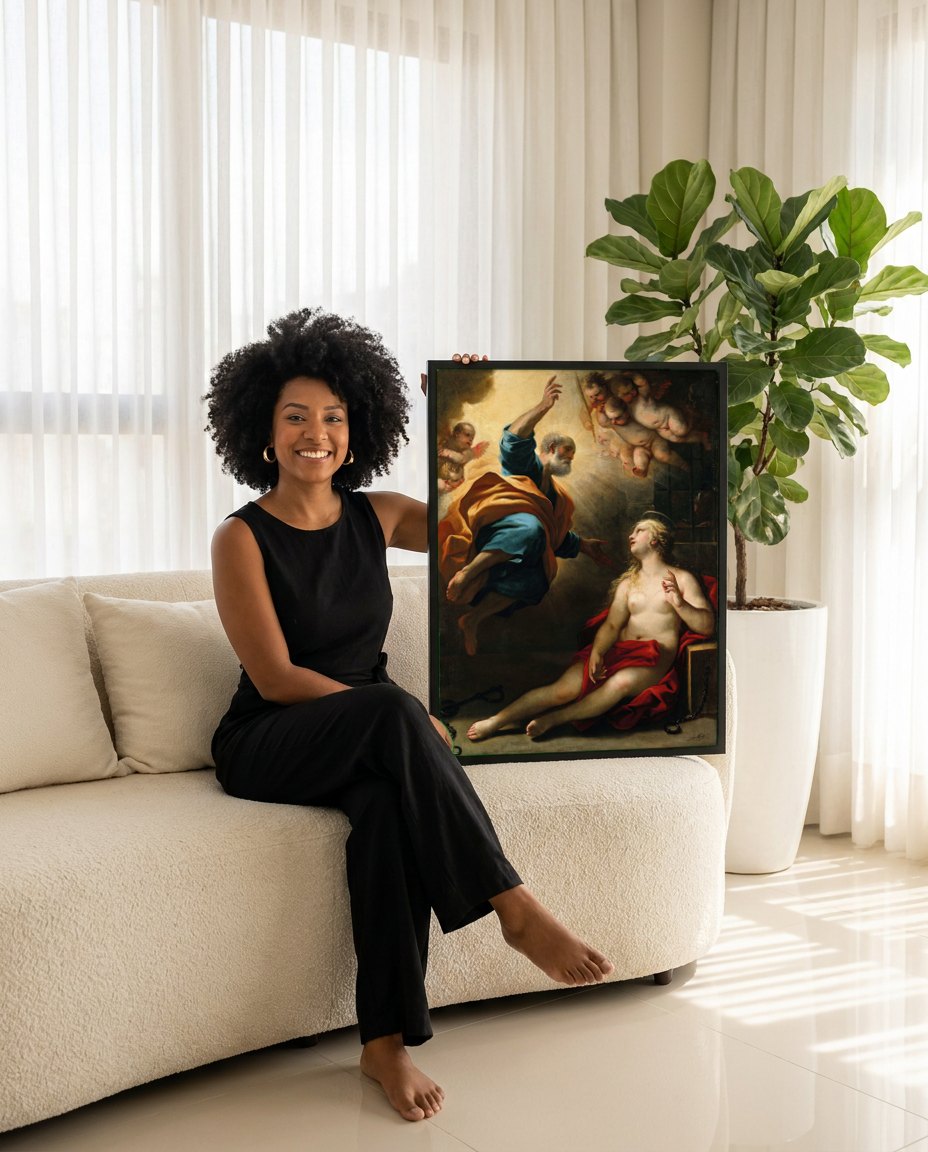 Quadro Decorativo A Libertação de São Pedro - Luca Giordano | modelo apresentando o quadro emoldurado