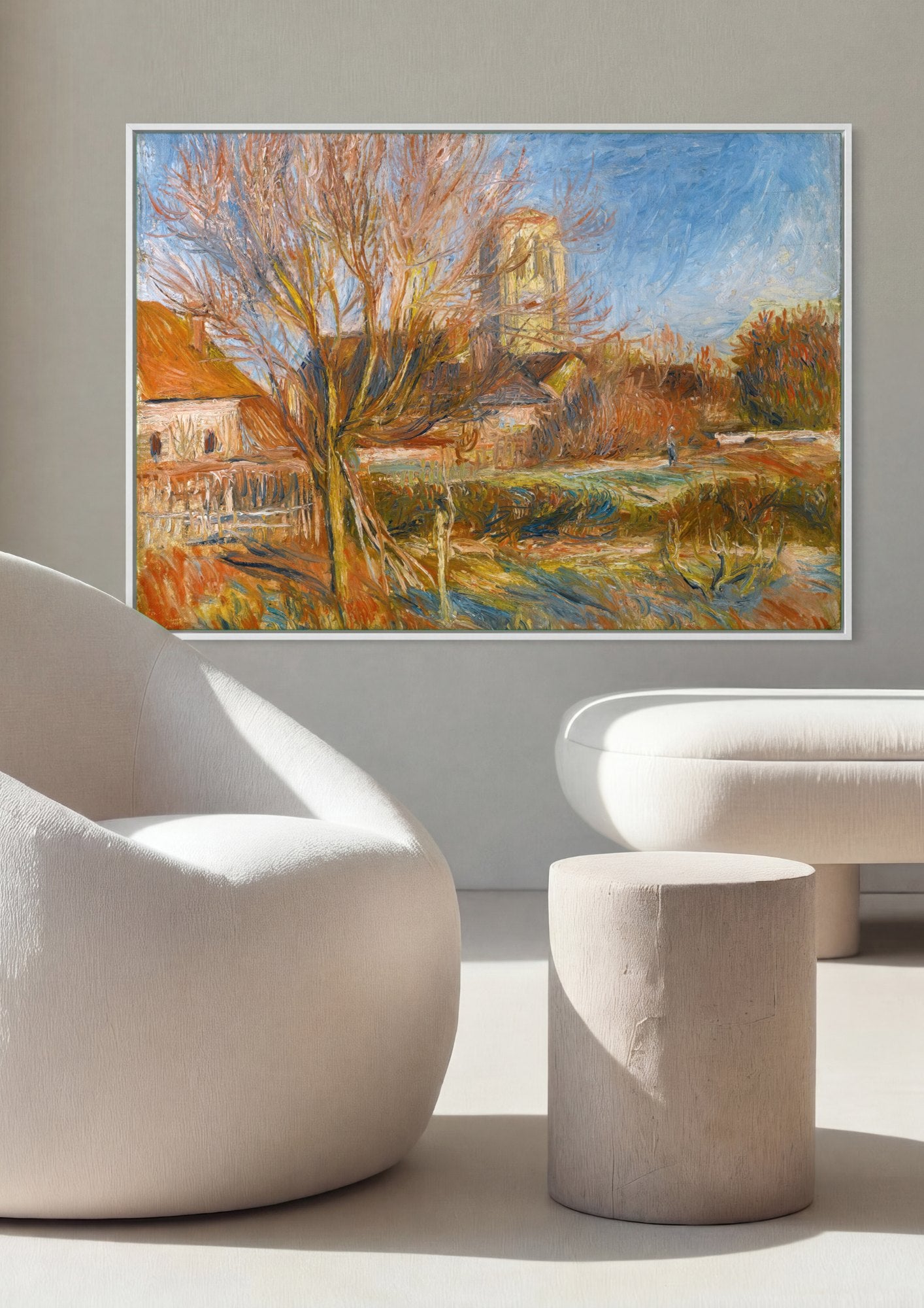 Quadro Decorativo Paisagem com Igreja - Renoir | quadro emoldurado na parede