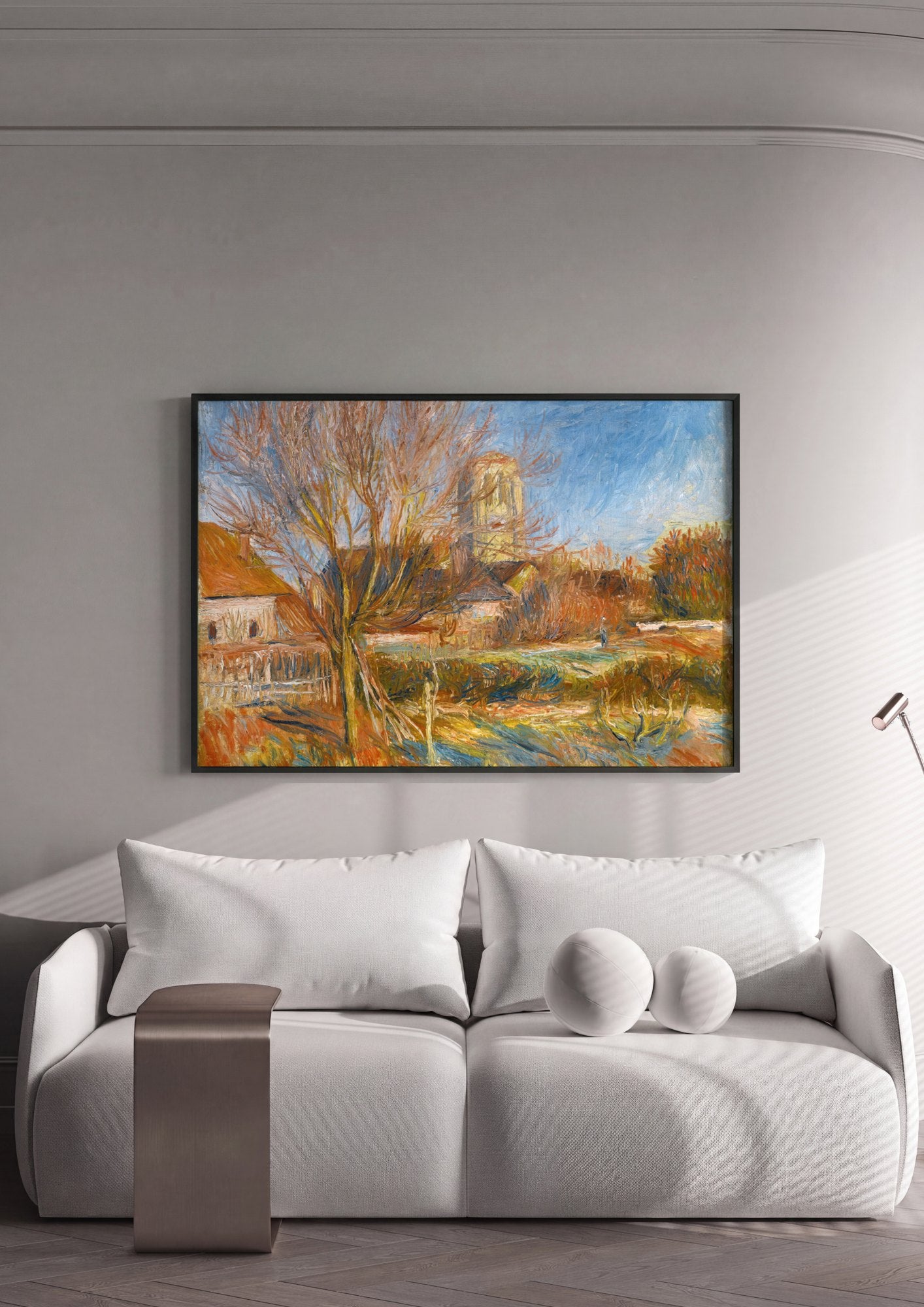 Quadro Decorativo Paisagem com Igreja - Renoir | quadro emoldurado na parede