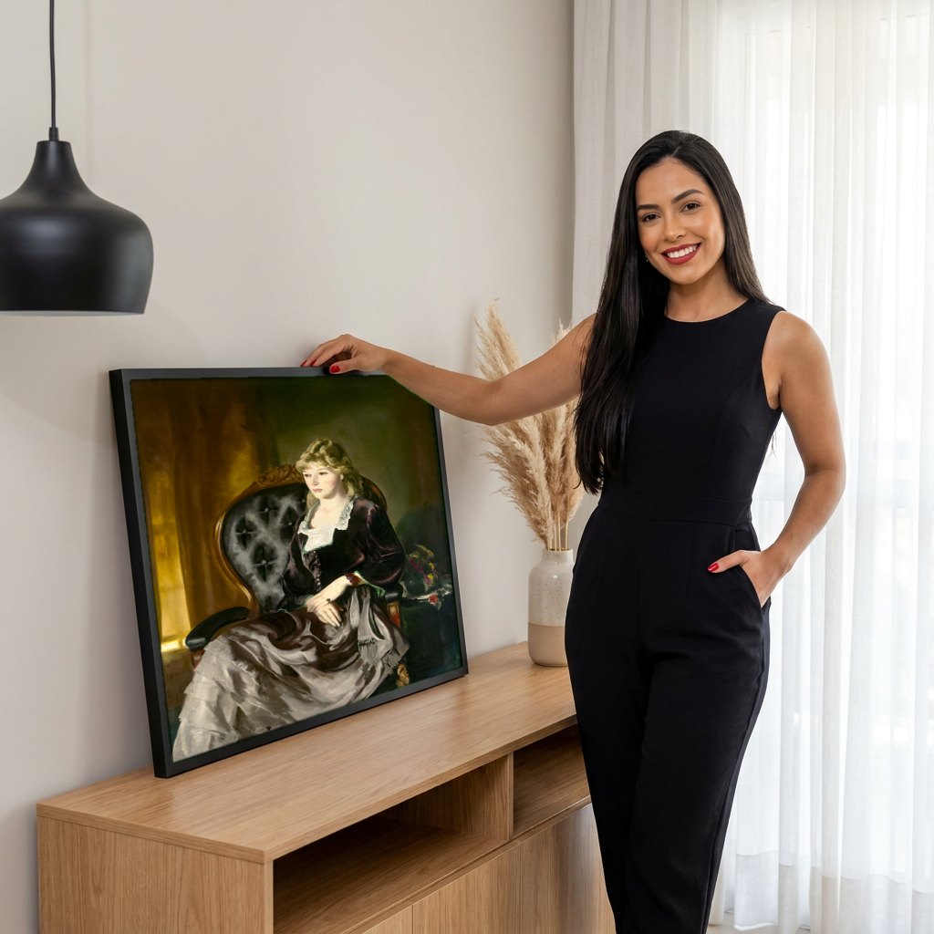 Quadro Decorativo A Dama de Preto - George Bellows | modelo apresentando o quadro emoldurado