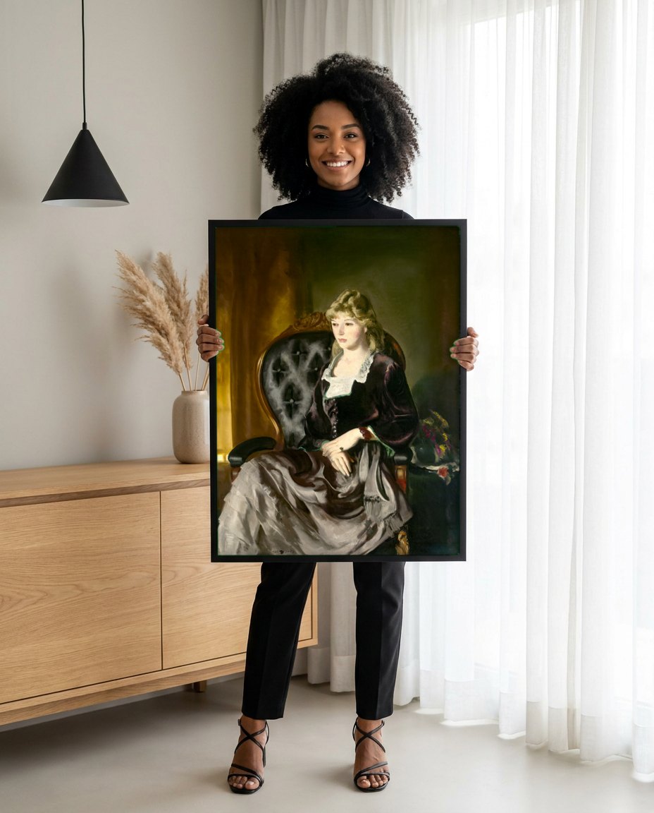Quadro Decorativo A Dama de Preto - George Bellows | modelo apresentando o quadro emoldurado