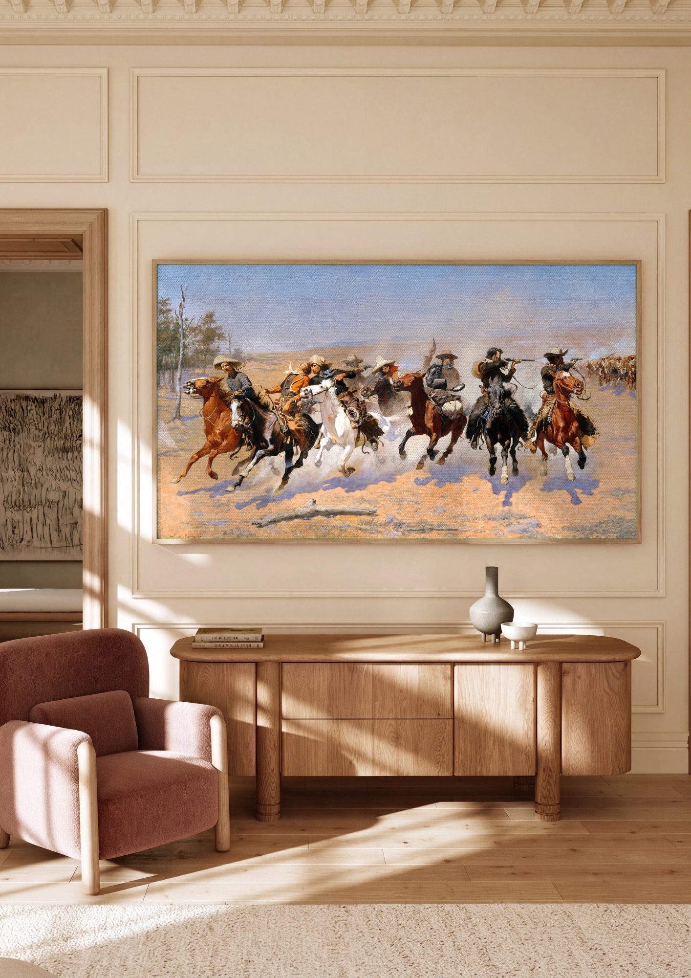 Quadro Decorativo A Fuga do Cowboy - Frederic Remington | quadro emoldurado na parede