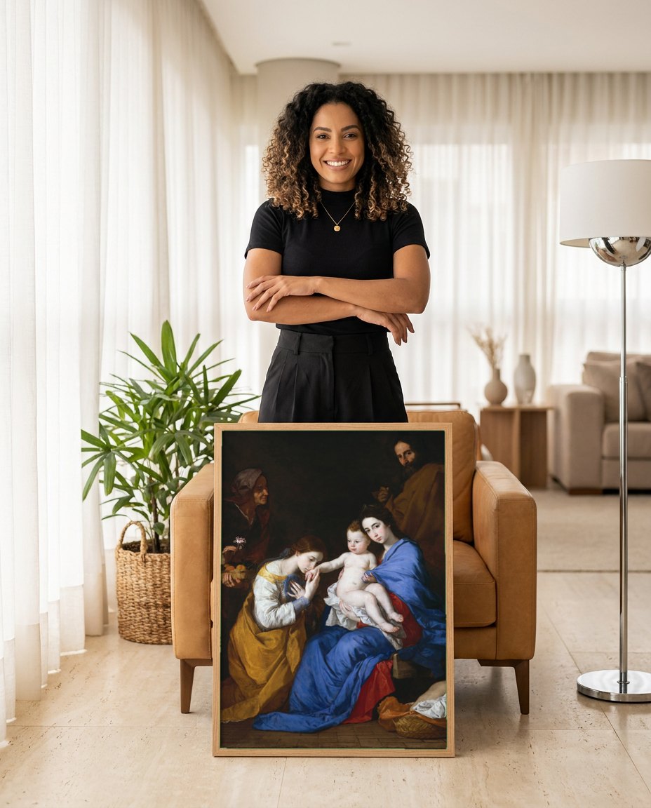 Quadro Decorativo A Adoração dos Pastores - Jusepe de Ribera | modelo apresentando o quadro emoldurado