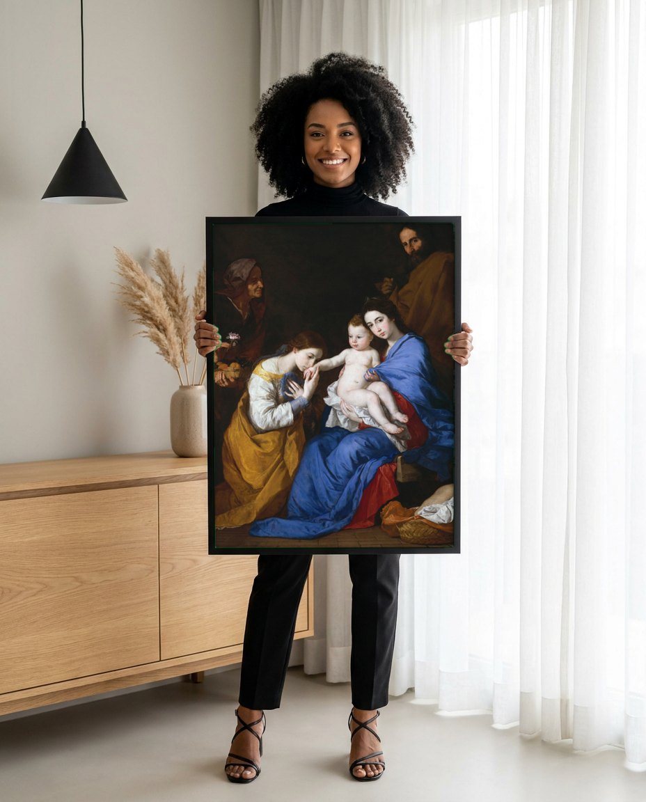 Quadro Decorativo A Adoração dos Pastores - Jusepe de Ribera | modelo apresentando o quadro emoldurado