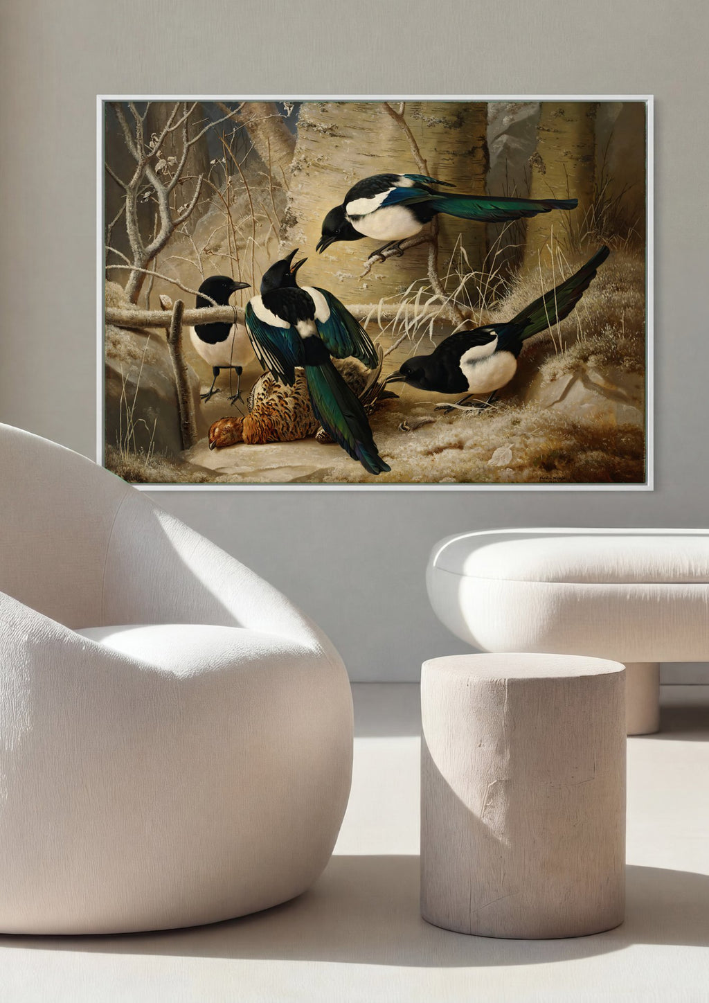 Quadro Decorativo Pássaros no Inverno - Ferdinand von Wright | quadro emoldurado na parede