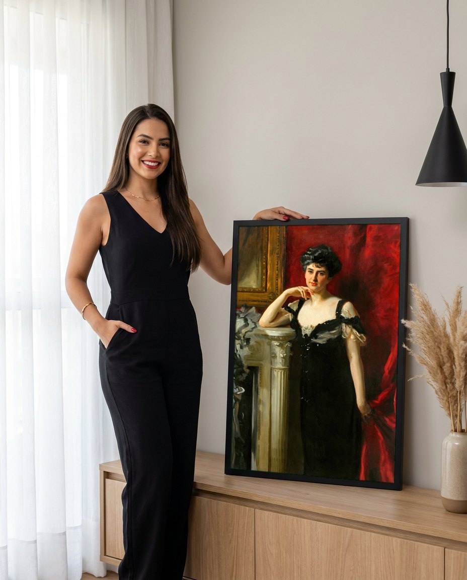 Quadro Decorativo Senhora em Vestido Preto - John Singer Sargent | modelo apresentando o quadro emoldurado