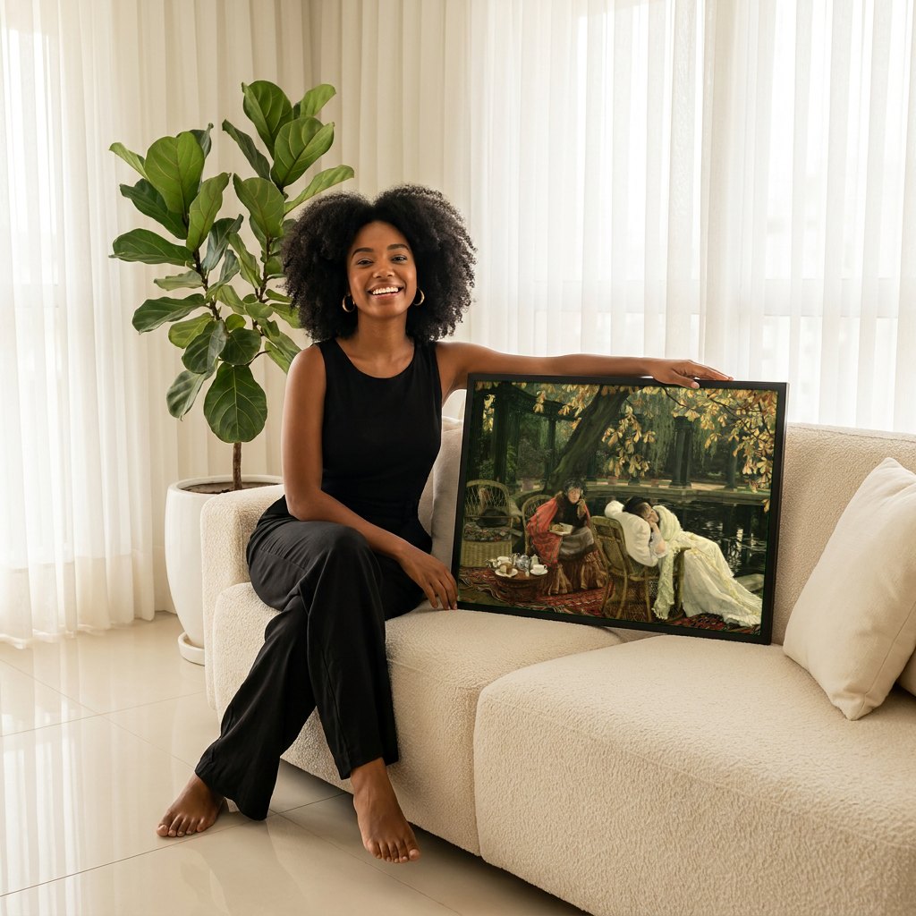 Quadro Decorativo A Tarde de Outono - James Tissot | modelo apresentando o quadro emoldurado