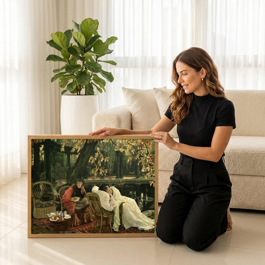 Quadro Decorativo A Tarde de Outono - James Tissot | modelo apresentando o quadro emoldurado