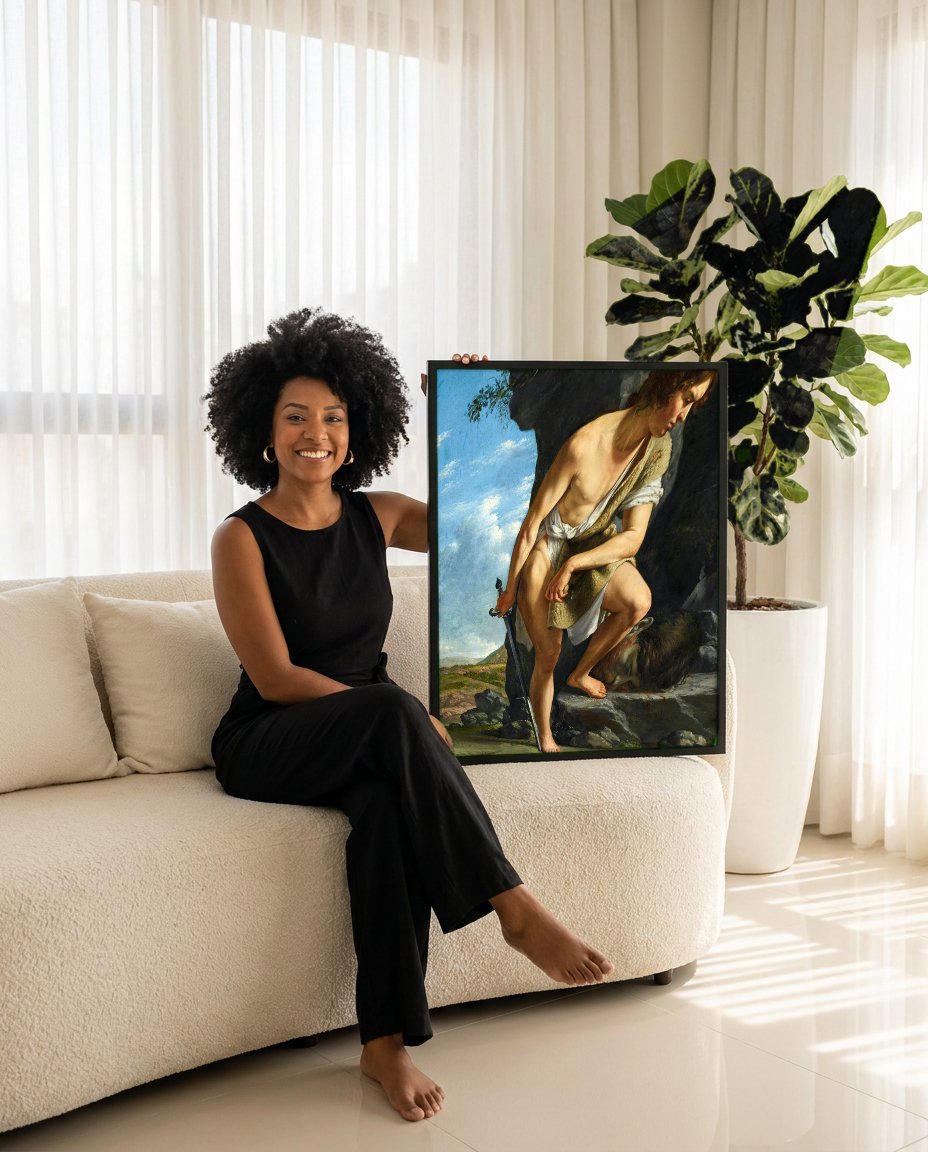 Quadro Decorativo Davi com a Cabeça de Golias - Artemisia Gentileschi com modelo em ambiente