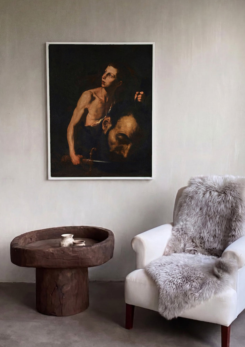 Quadro Decorativo Davi com a Cabeça de Golias - Jusepe de Ribera em ambiente decorado