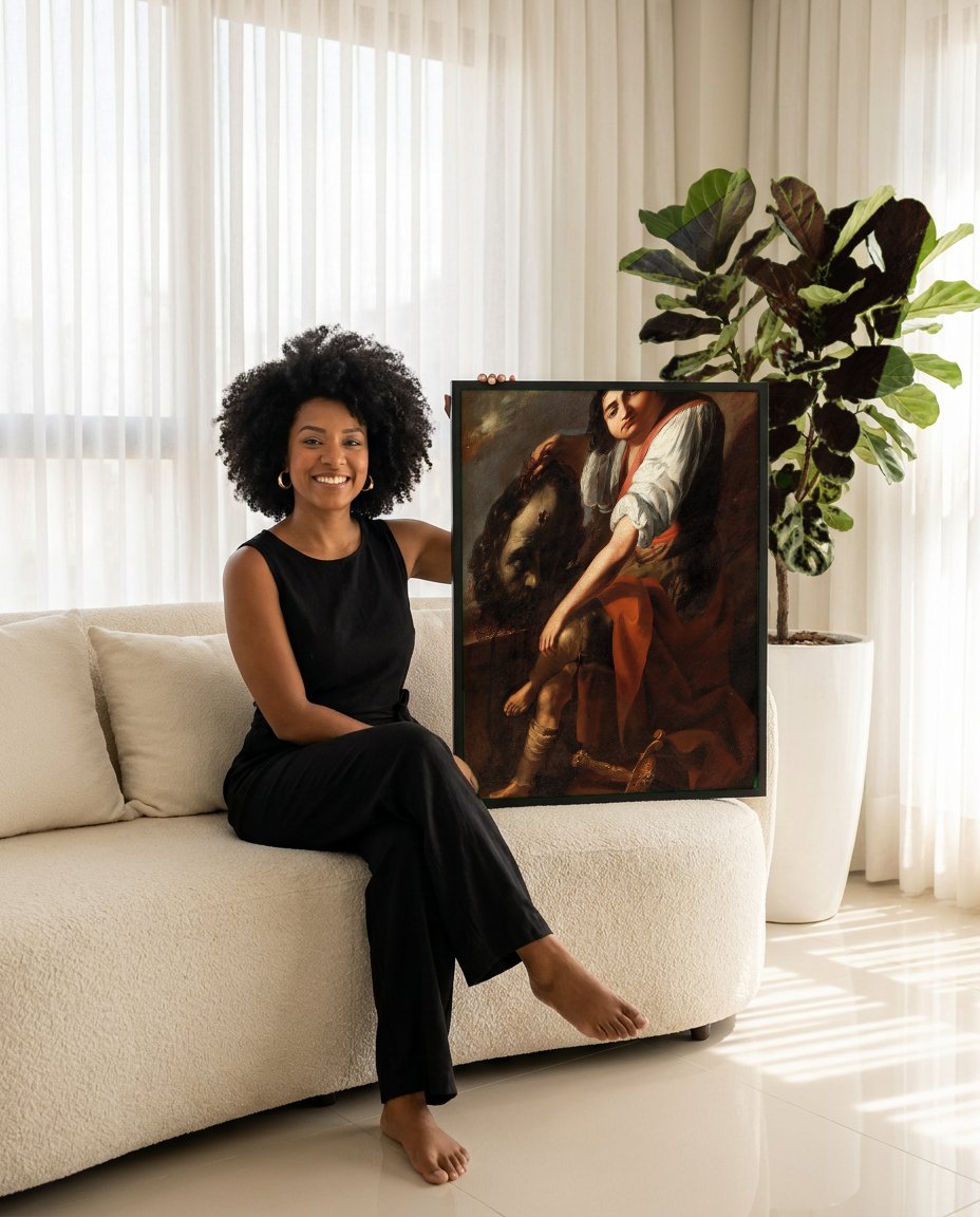 Quadro Decorativo Davi com a Cabeça de Golias - Artemisia Gentileschi com modelo em ambiente