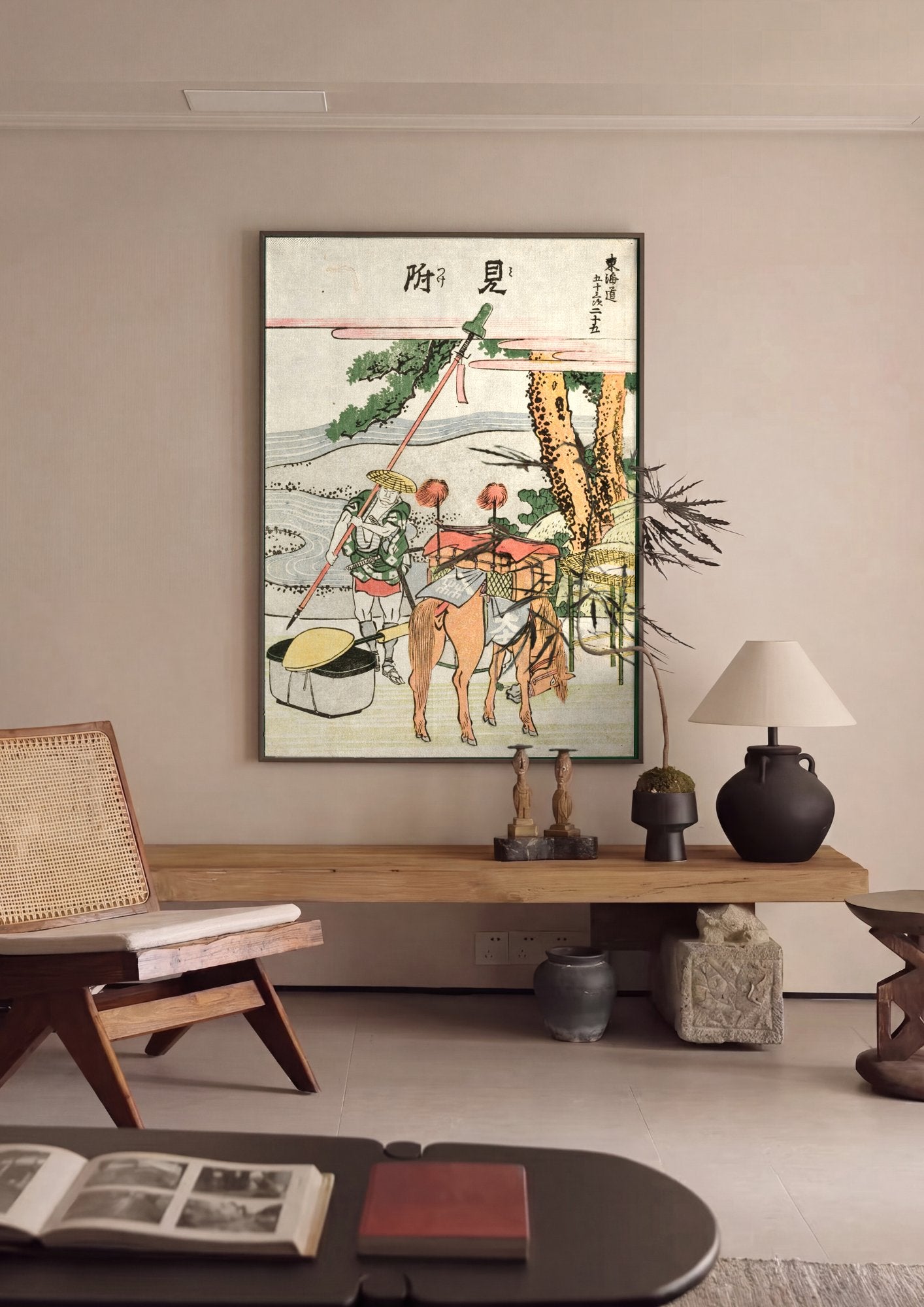Quadro Decorativo A Parada do Viajante - Hokusai em ambiente decorado