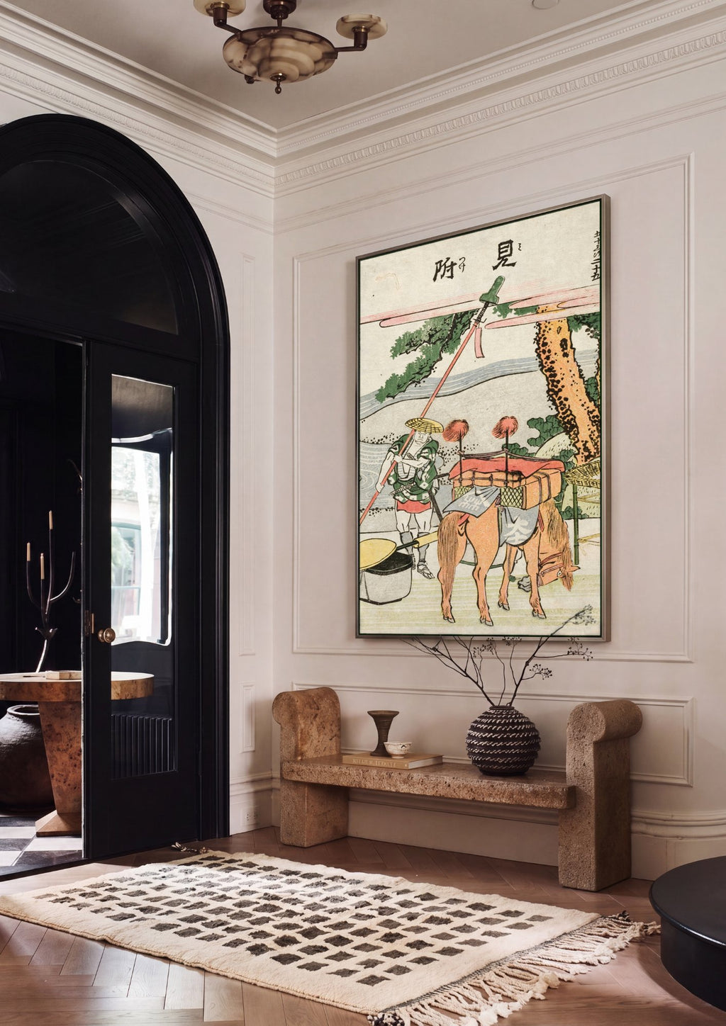 Quadro Decorativo A Parada do Viajante - Hokusai em ambiente decorado