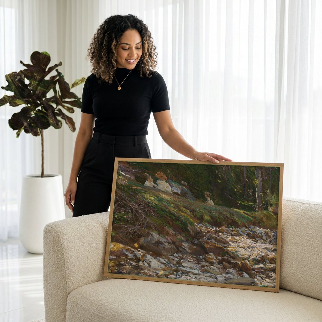 Quadro Decorativo Artistas ao Ar Livre - John Singer Sargent com modelo em ambiente