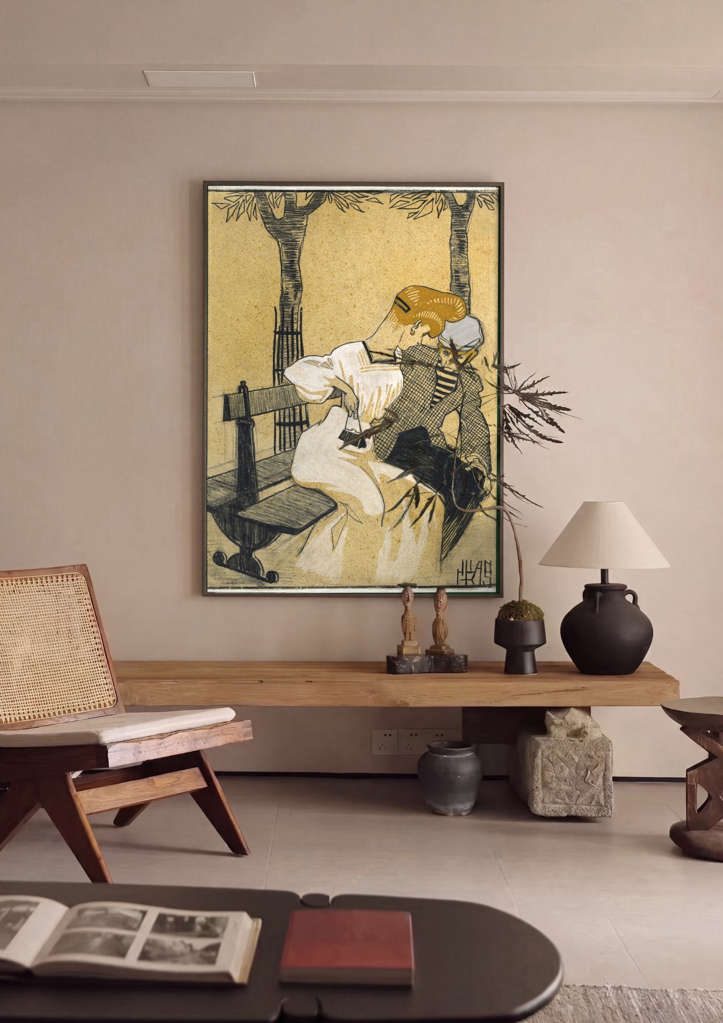 Quadro Decorativo 'La Femme à la brosse' - Juan Gris em ambiente decorado
