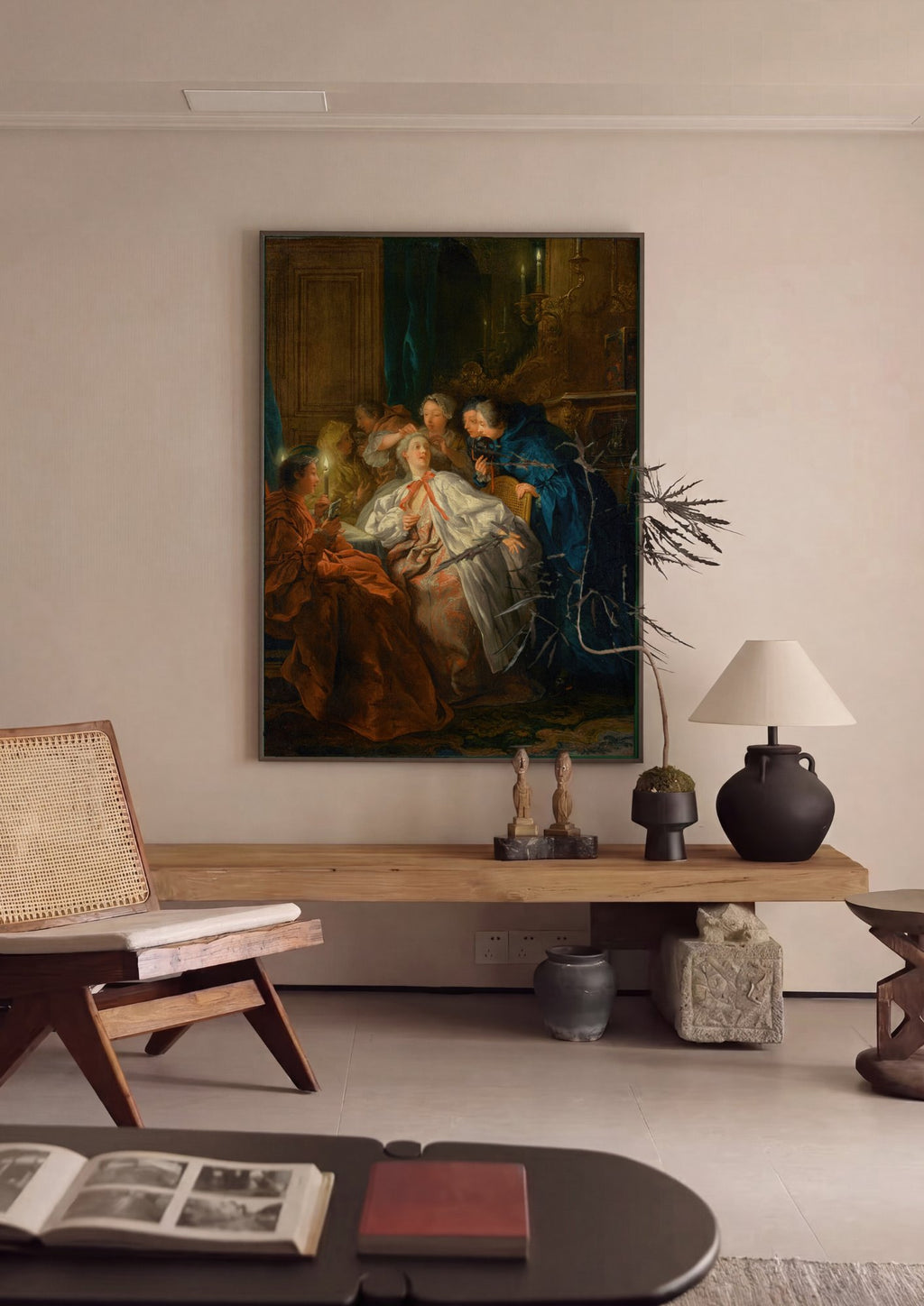Quadro Decorativo A Leitura de Molière - Jean François de Troy em ambiente decorado