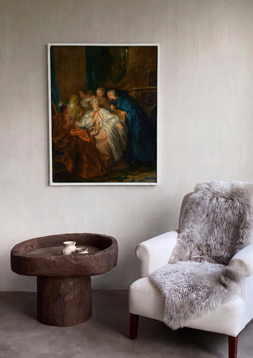 Quadro Decorativo A Leitura de Molière - Jean François de Troy em ambiente decorado