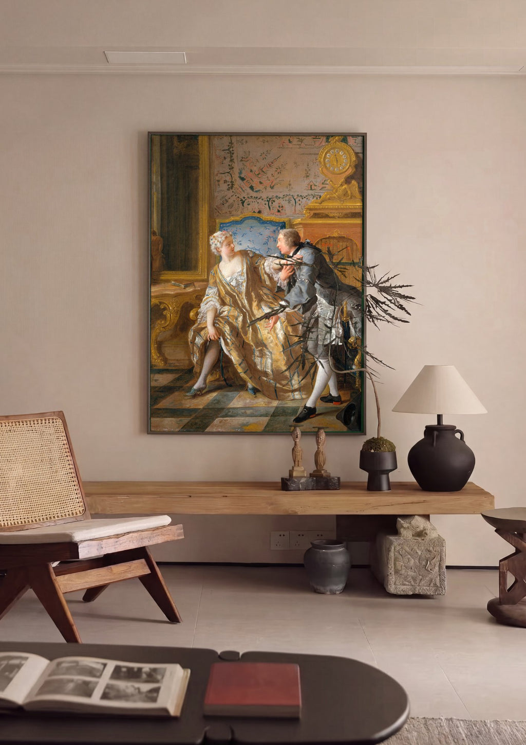 Quadro Decorativo A Leitura de Molière - Jean François de Troy em ambiente decorado