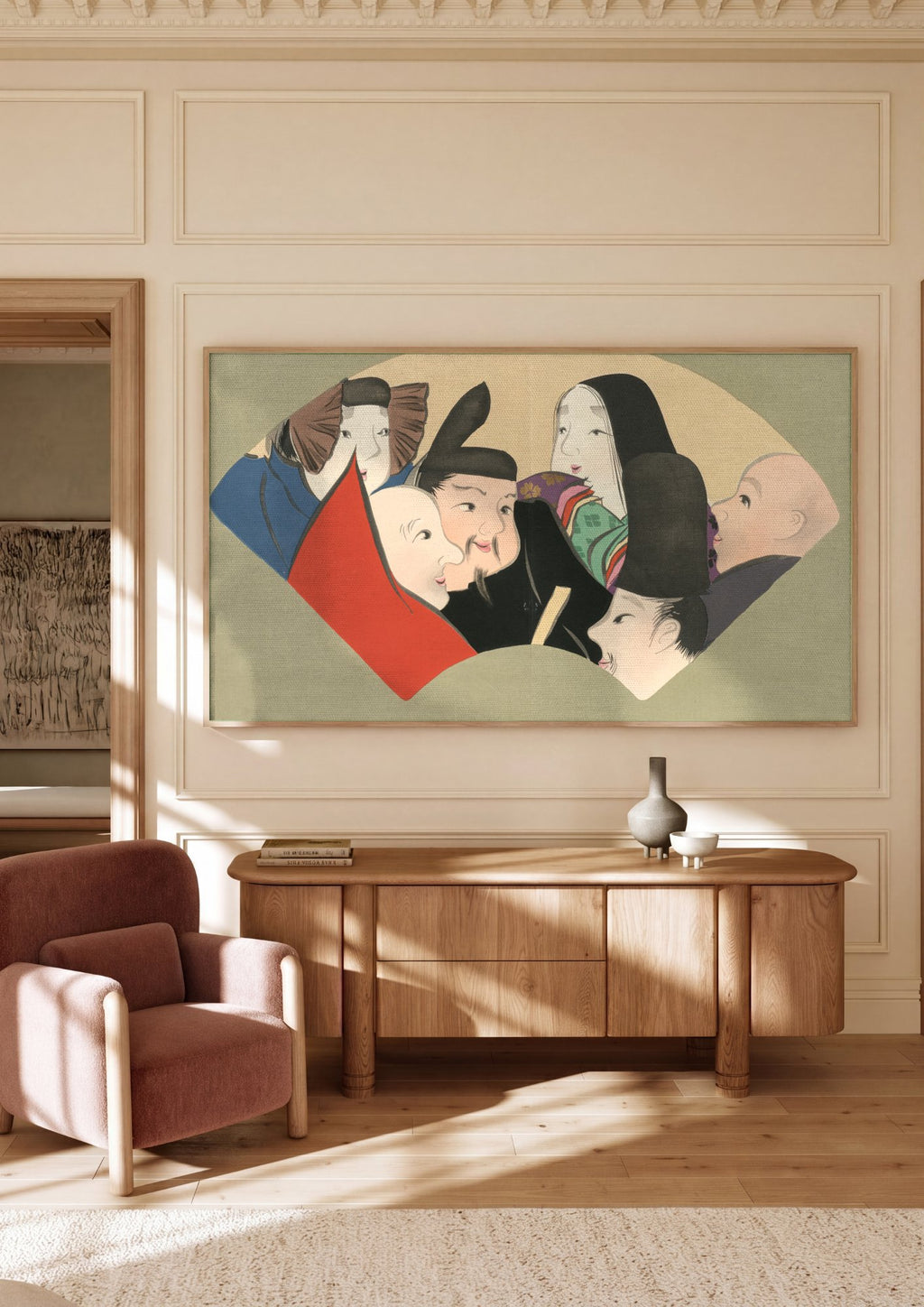 Quadro Decorativo Sete Deuses da Sorte - Kamisaka Sekka em ambiente decorado