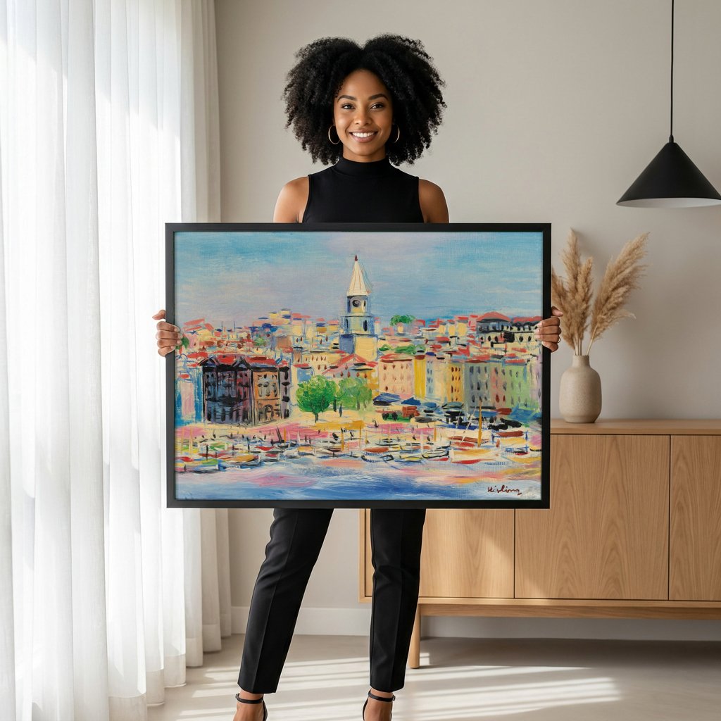 Quadro Decorativo Porto Vibrante - Moïse Kisling com modelo em ambiente