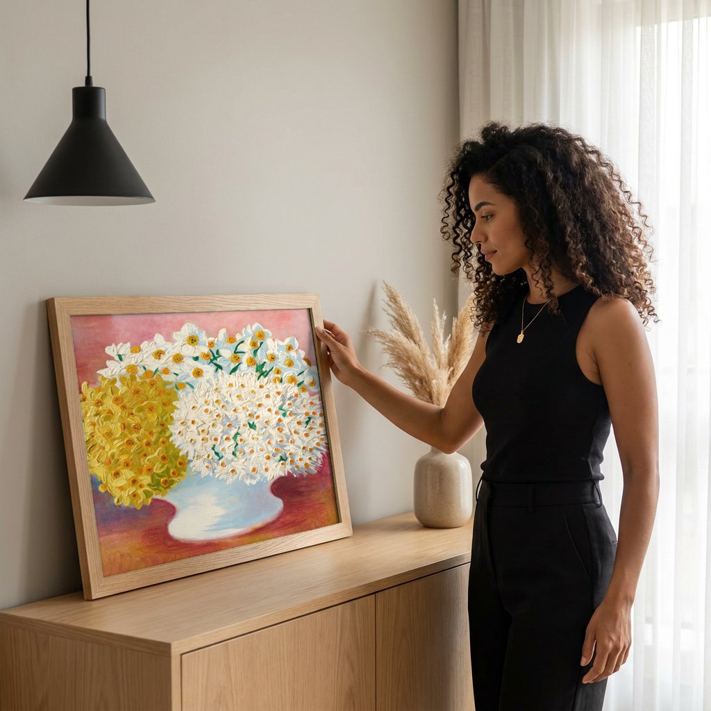 Quadro Decorativo 'Vaso de Flores' - Moïse Kisling com modelo em ambiente