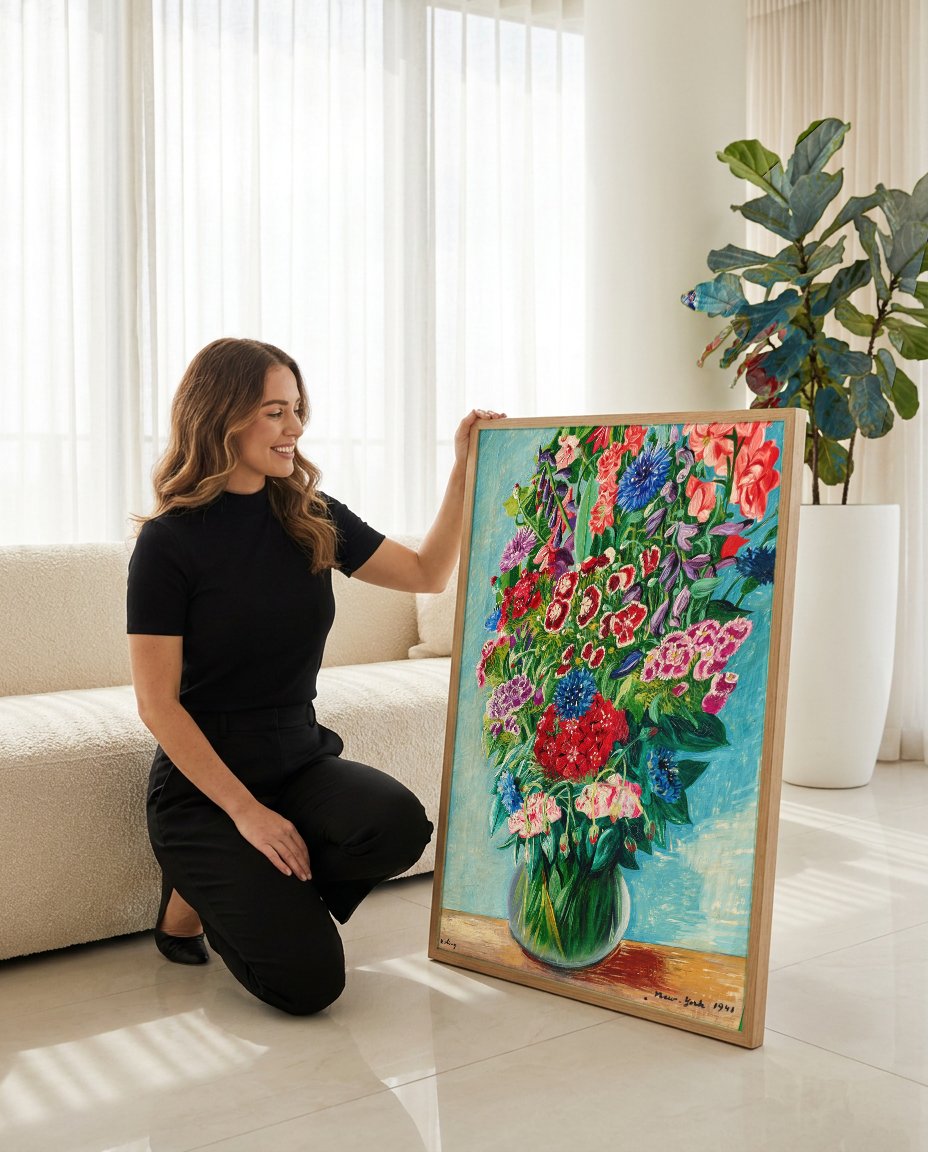 Quadro Decorativo 'Vaso de Flores' - Moïse Kisling com modelo em ambiente