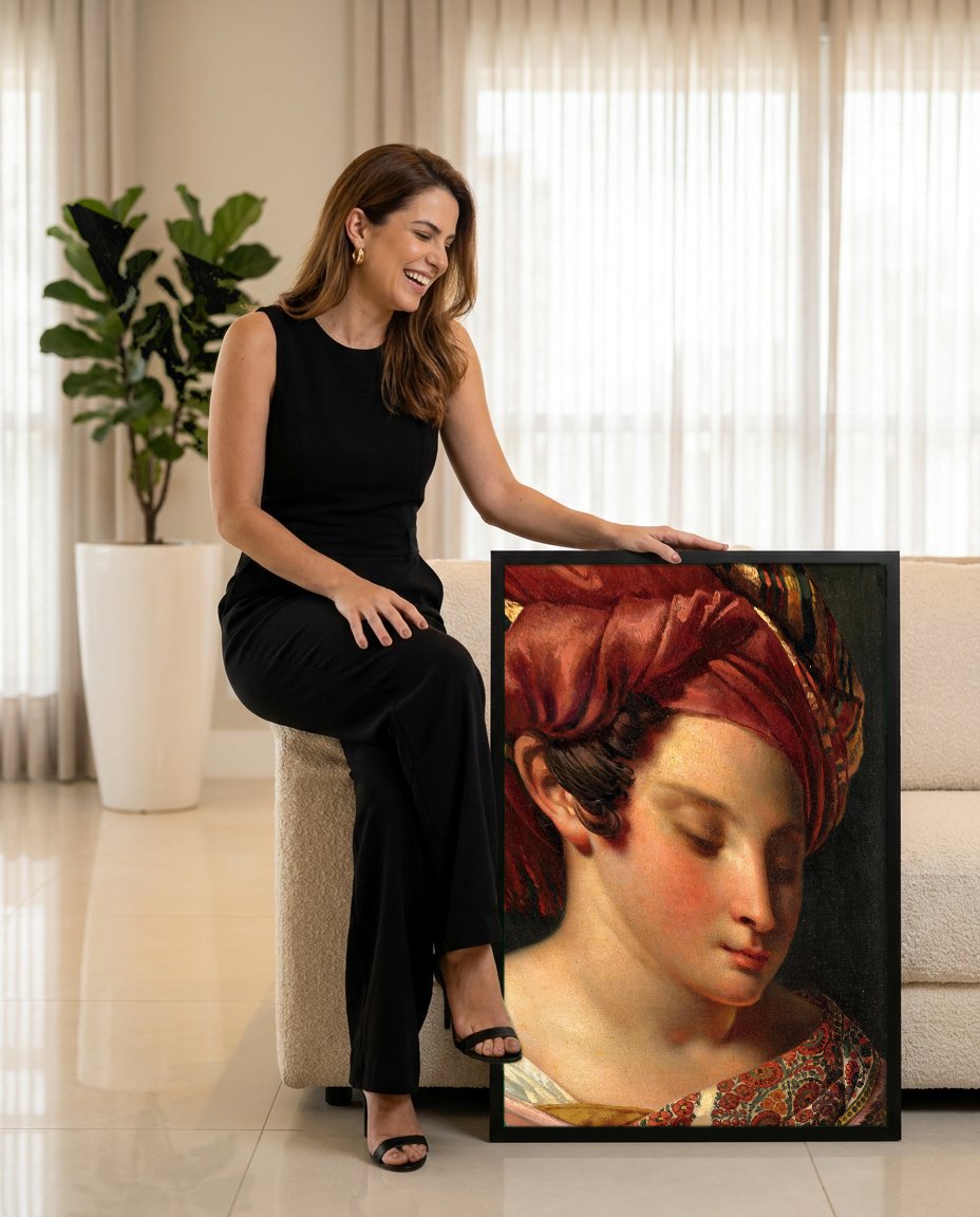 Quadro Decorativo A Jovem Beduína - Anne-Louis Girodet com modelo em ambiente