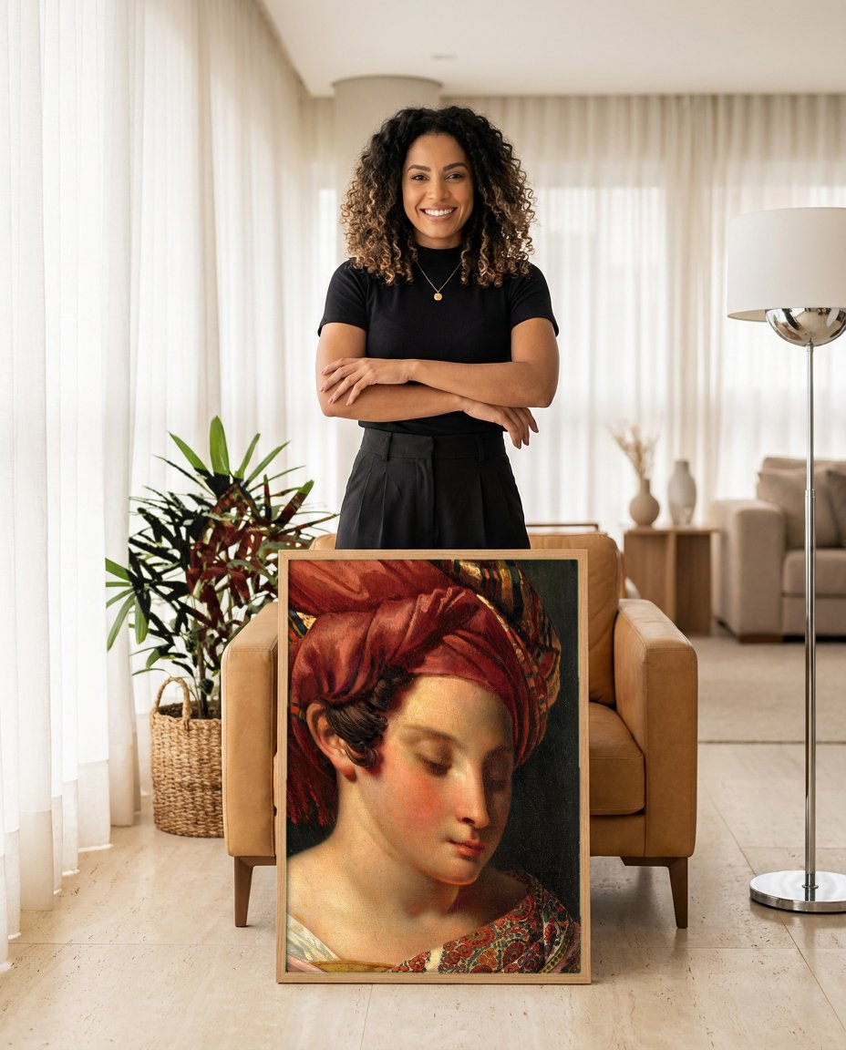 Quadro Decorativo A Jovem Beduína - Anne-Louis Girodet com modelo em ambiente