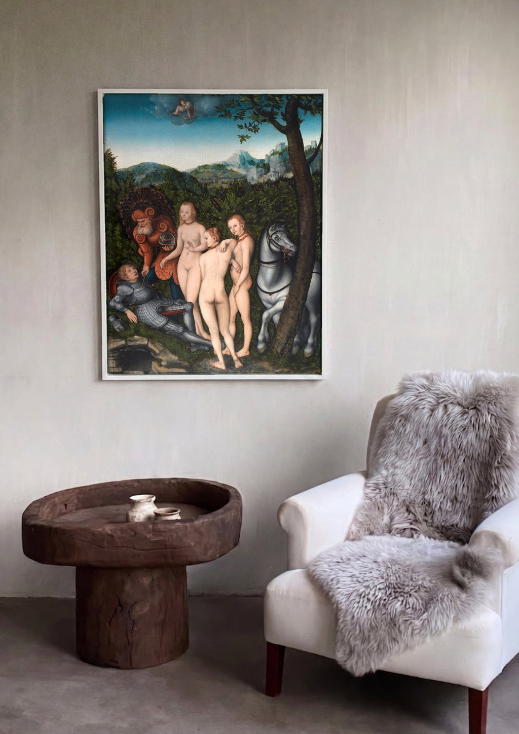 Quadro Decorativo A Fonte da Juventude - Lucas Cranach em ambiente decorado