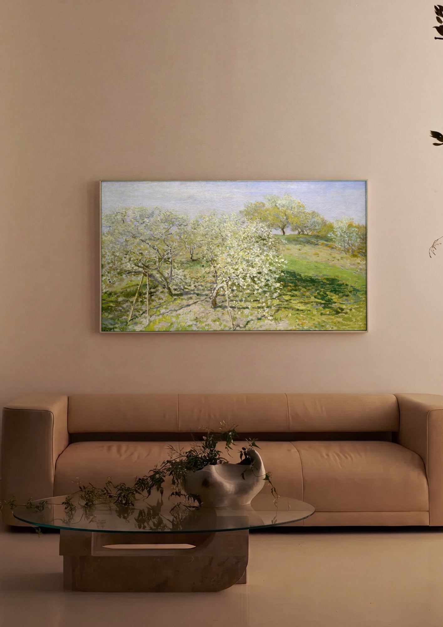 Quadro Decorativo Pomar em Flor - Claude Monet em ambiente decorado