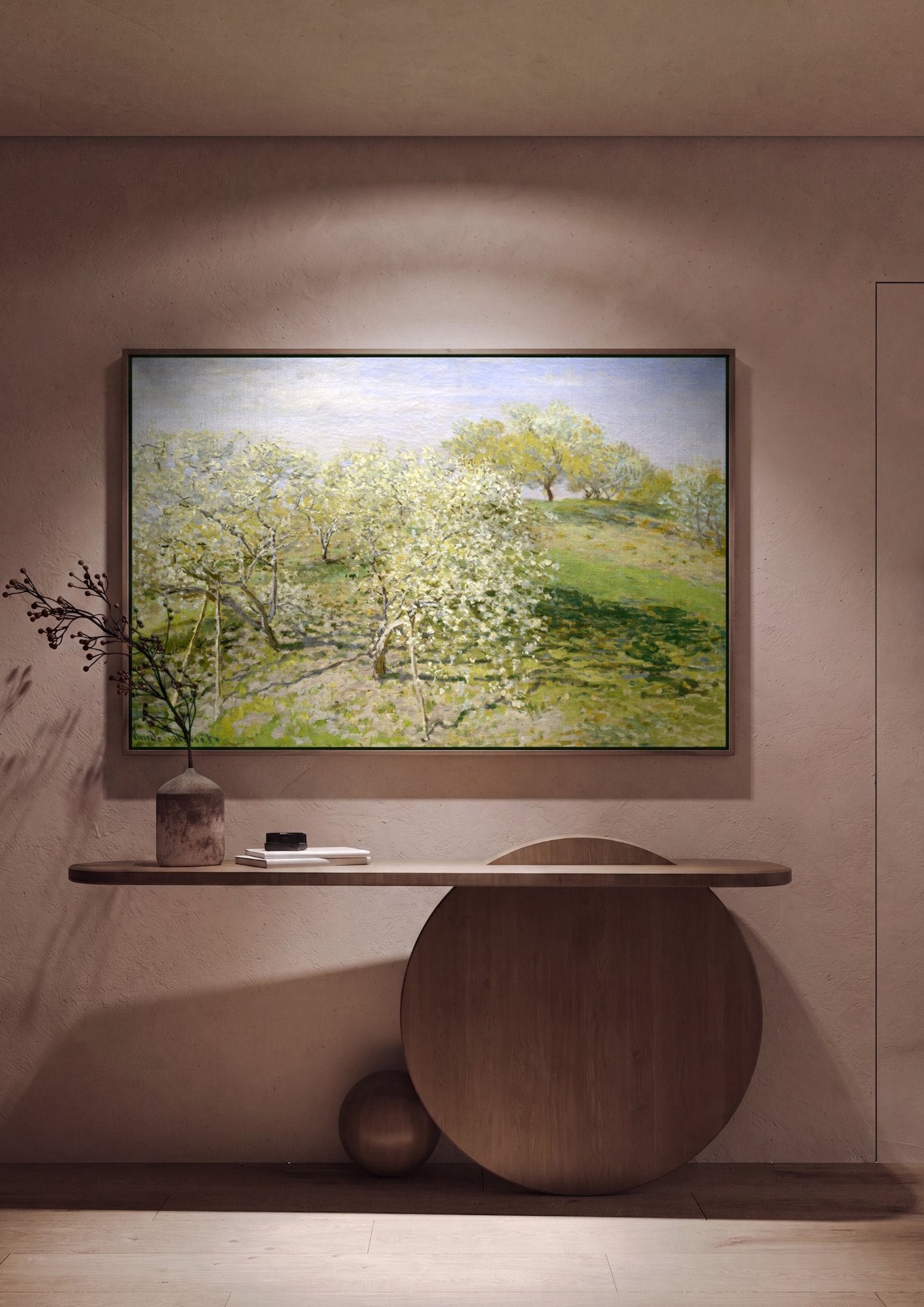 Quadro Decorativo Pomar em Flor - Claude Monet em ambiente decorado