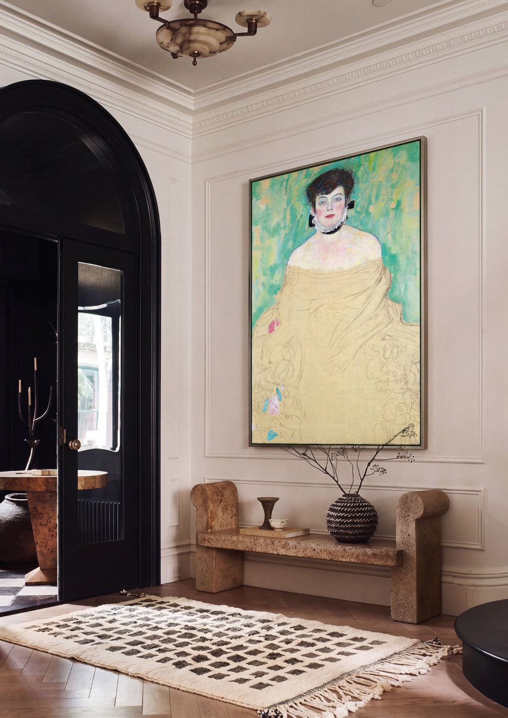 Quadro Decorativo Retrato Inacabado de Mulher - Klimt em ambiente decorado
