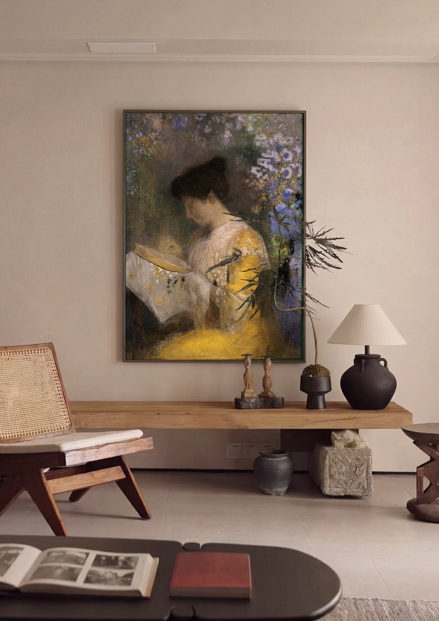 Quadro Decorativo A Leitora (La Liseuse) - Odilon Redon em ambiente decorado