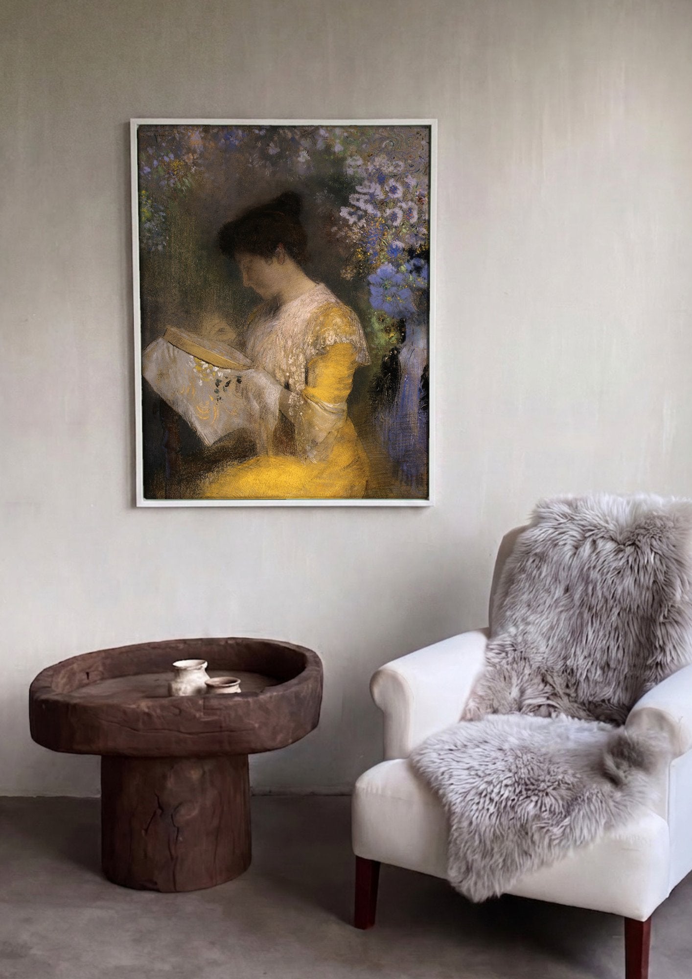 Quadro Decorativo A Leitora (La Liseuse) - Odilon Redon em ambiente decorado