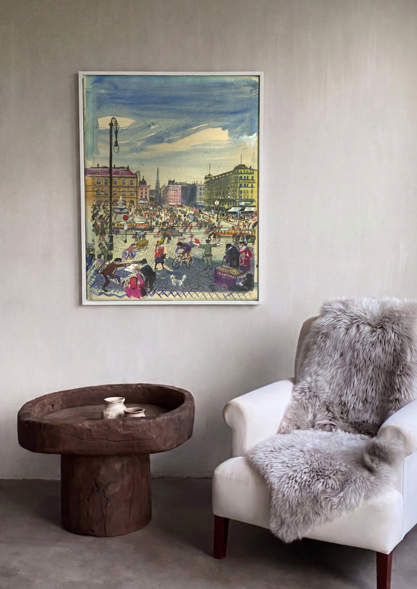 Quadro Decorativo Cena Urbana Vibrante - Oskar Laske em ambiente decorado
