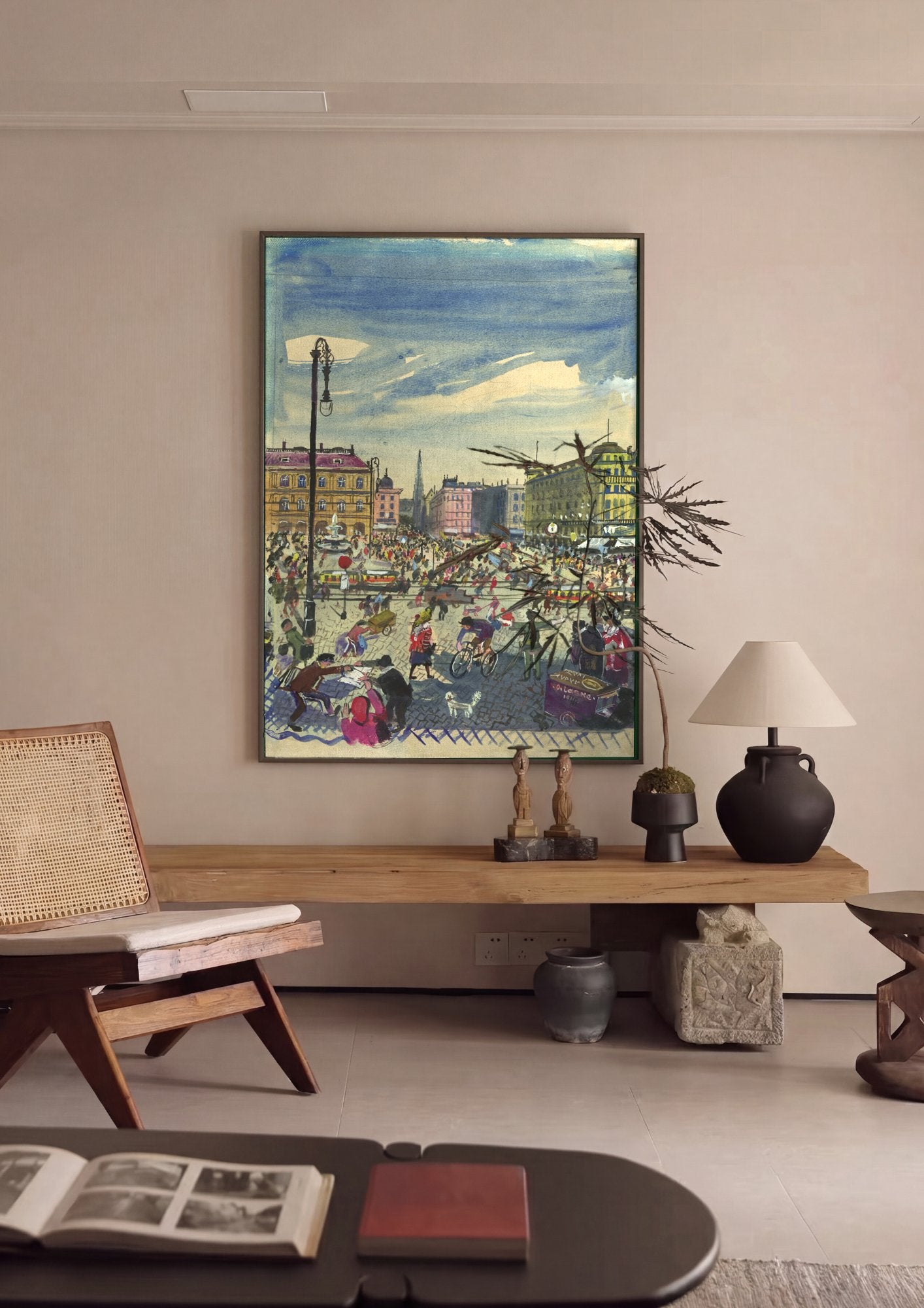 Quadro Decorativo Cena Urbana Vibrante - Oskar Laske em ambiente decorado
